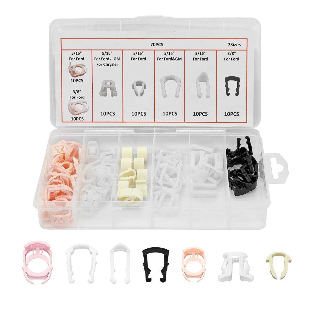 Bittwee 70Pcs Car Fuel Line Clips, Automotive Nylon Fuel Line Repair Kit Fuel Hose Retainer Clips Replacement 3/8' 5/16' Fuel Line Clamp With Storage Case, Universal For Vehicle Suv Truck Rv