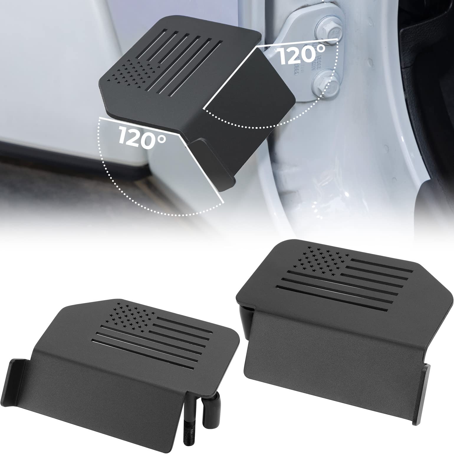 Qmparts Upgraded Wrangler Foot Pegs Compatible With Wrangler Jk Jl Gladiator Jt 2007 To 2024, 120°Angle Exterior Door Hinge Rest Pedals Foot Rest Kick Panel Accessories With Us Flag
