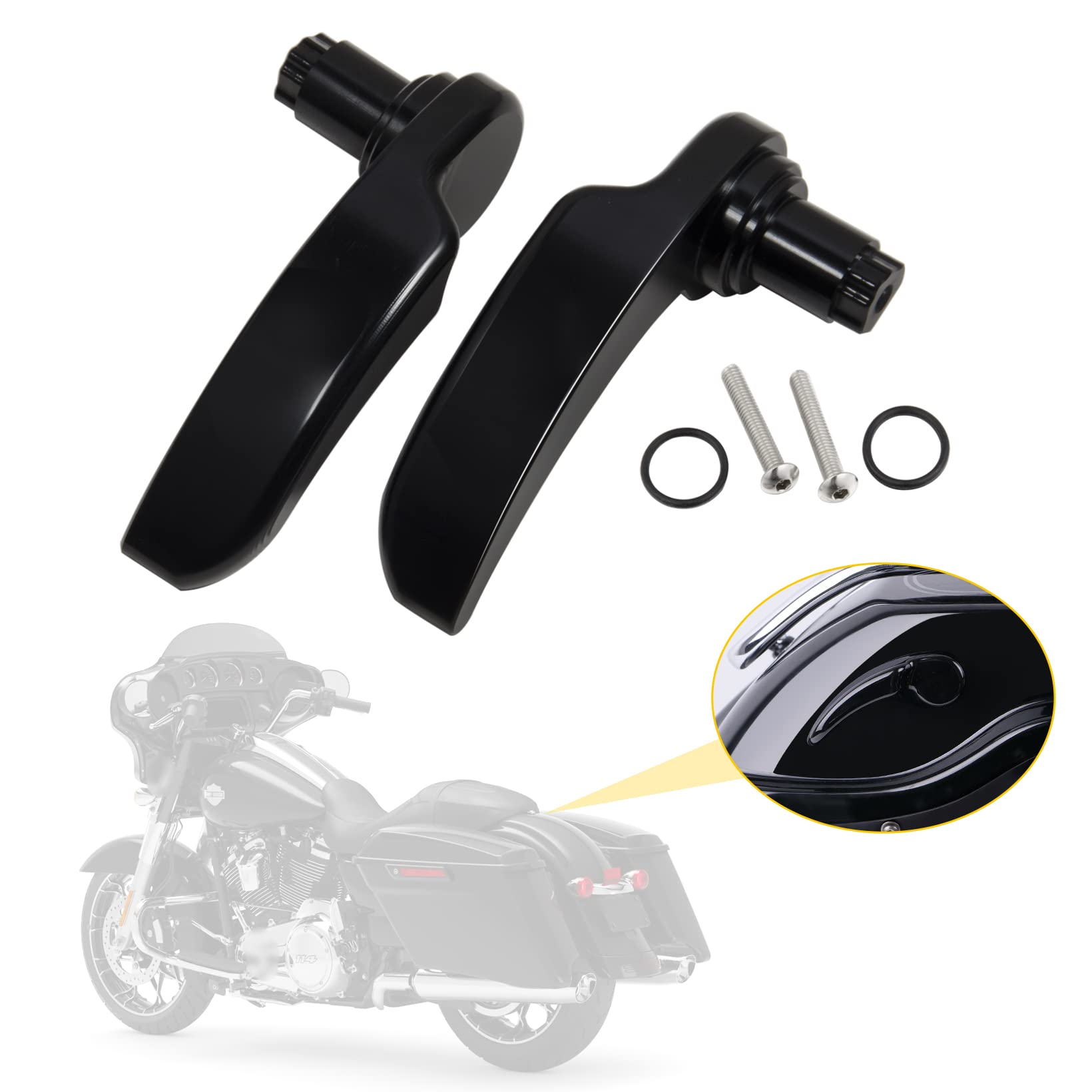 Anonemoto Black Saddlebag Latches Kit, Saddlebag Lifters Compatible For Harley Touring 2014-2024 Street Glide Electra Glide Road King With Hard Bag Aluminum Saddle Bag Latch Handle For Motorcycle