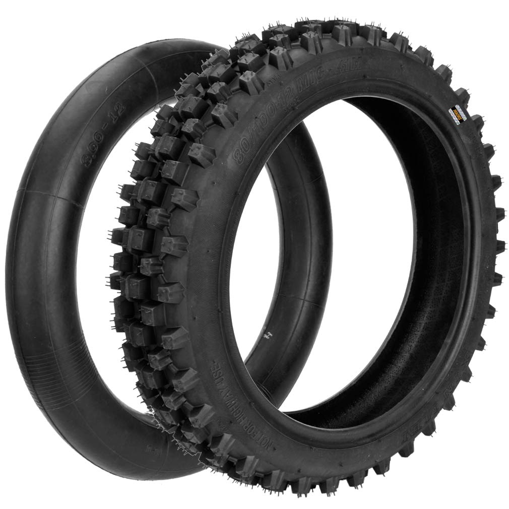 Hiaors 3.00-12 80/100-12 Dirt Bike Rear Tire And Inner Tube Compatible With 90Cc 110Cc 125Cc Klx110 Crf70 Pw80 Kx60 Ttr90 Drz Ssr Coolster Qg-214 Taotao Db14 Baja Dr70 Taotao Off Road Motorcycle Parts