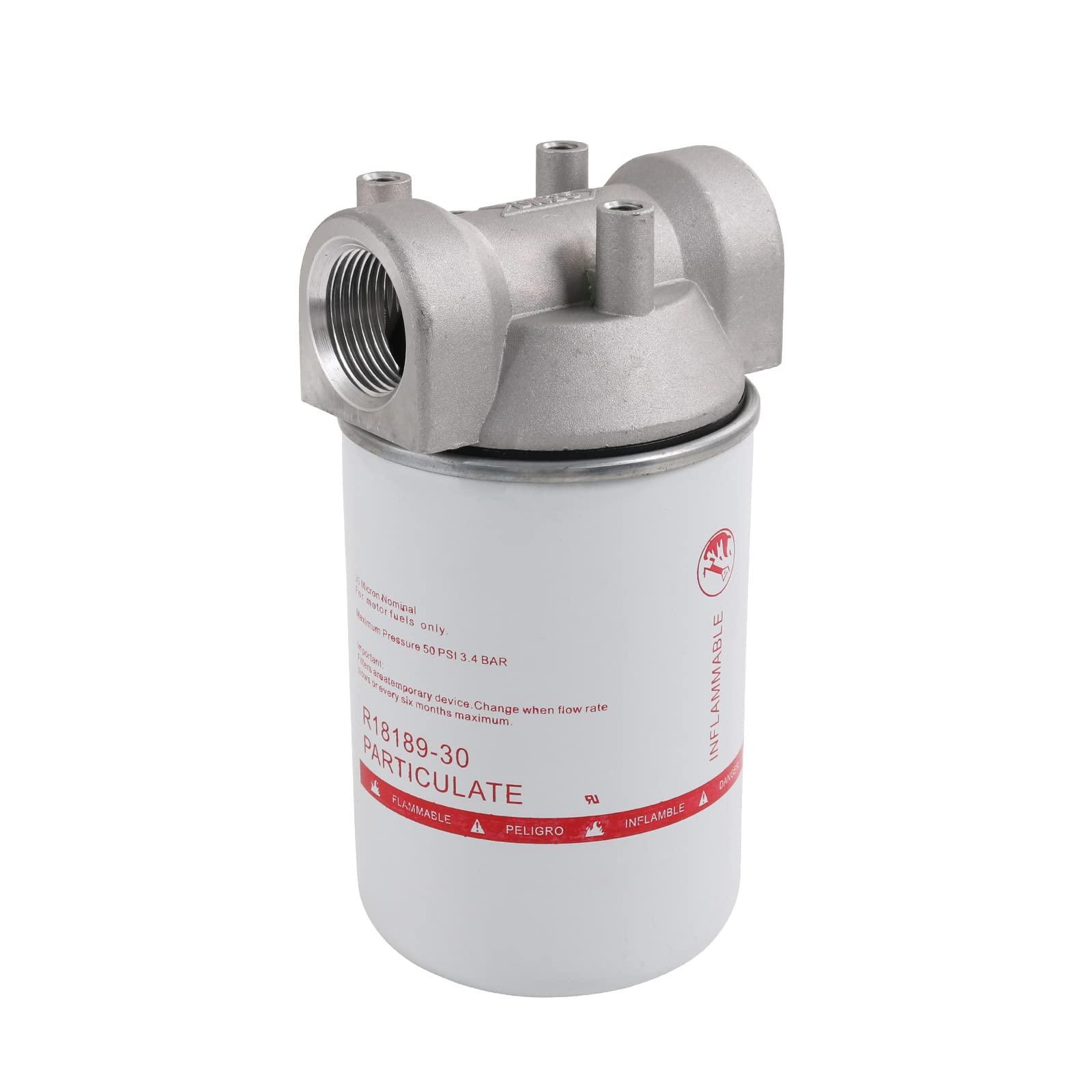 Dicmic High Flow Fuel Filter, 1” Npt 30 Micron Spin-On Cartridge Style For Mobile And Stationary Fuel Pump Tank Boat