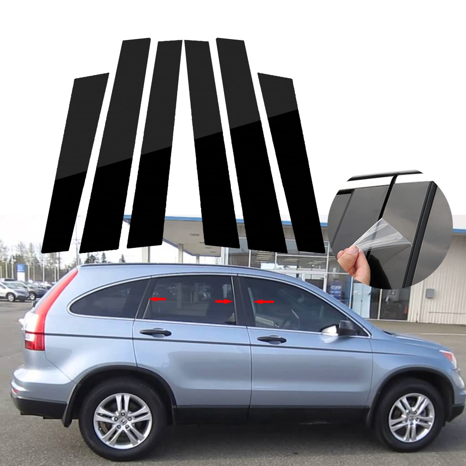 Xotic Tech Pillar Post Side Door Window Cover Trim Pre-Cut Molding, Compatible With Honda Crv 2007-2011 (Glossy Black)