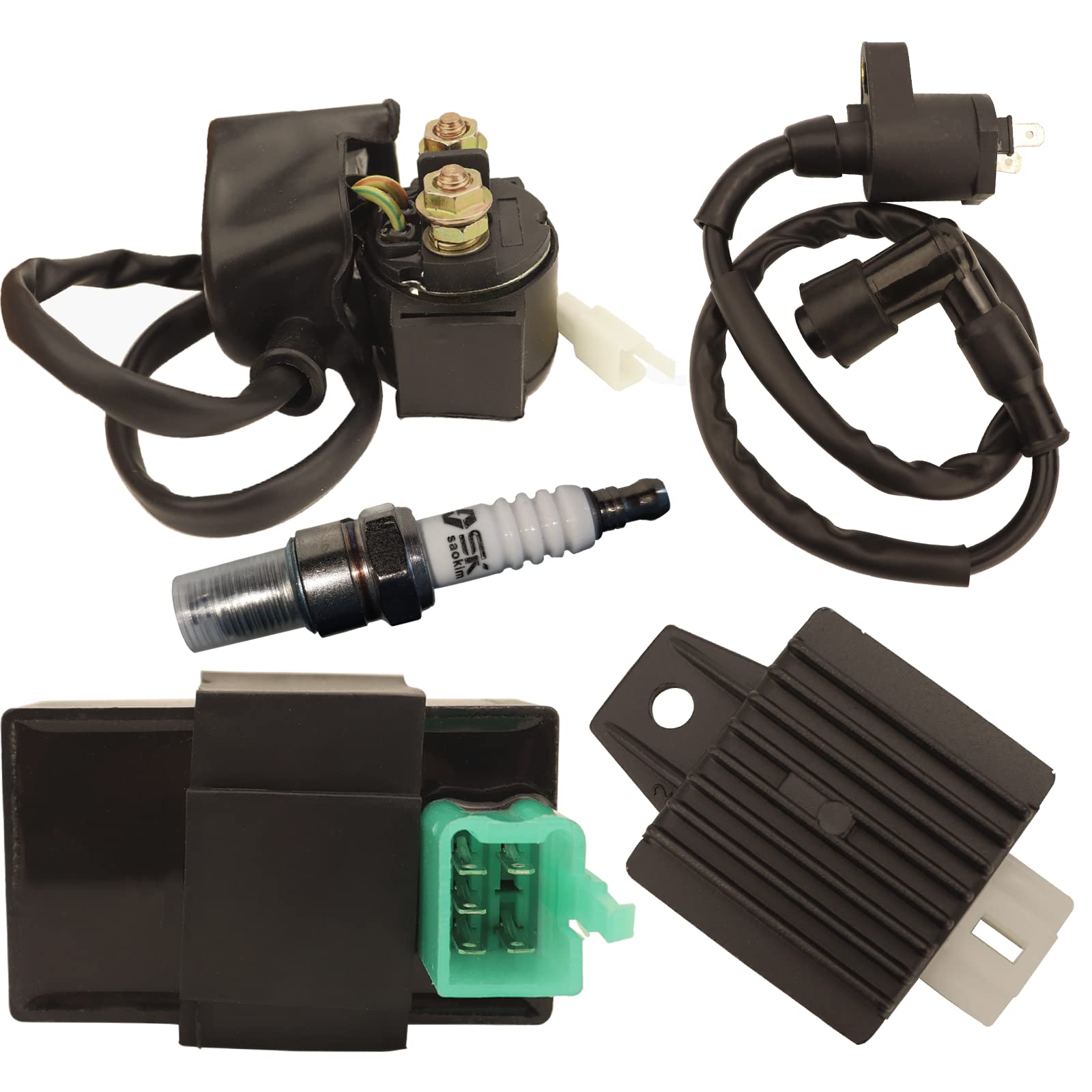 Zsoog Ignition Coil Relay Voltage Regulator Ac Cdi Spark Plug For Cg 49Cc 50Cc 70Cc 90Cc 110Cc 125Cc Atv Dirt Bike For Taotao Go Kart Chinese Sunl Roketa Jonway Coolster Kymco Kazuma Meerkat