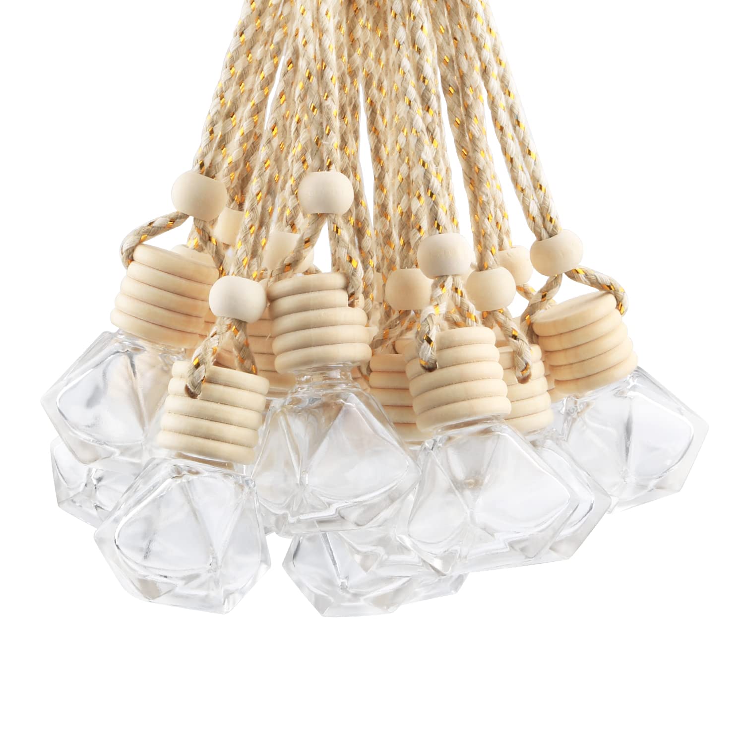 Dmuuudm 20 Pcs 8Ml Hanging Car Air Freshener Diffuser,Empty Refillable Clear Glass Essential Diffuser Oil Aromatherapy Fragrance Perfume Pendant Vials With Wooden Caps & Hanging String