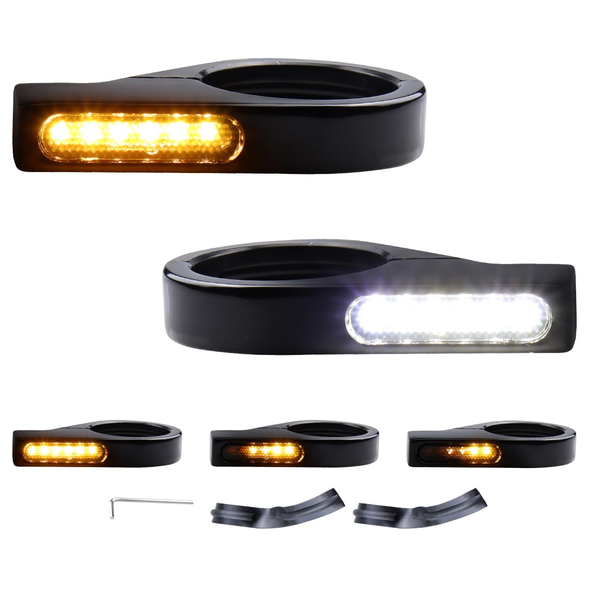 Motoparacc Switchback Sequential Front Fork Led Turn Signals With Relocation Kit, Motorcycle Running Lights For 39-41Mm Front Mount Fork Harley Sportster 883 1200 Dyna Touring Road King 1986-2013