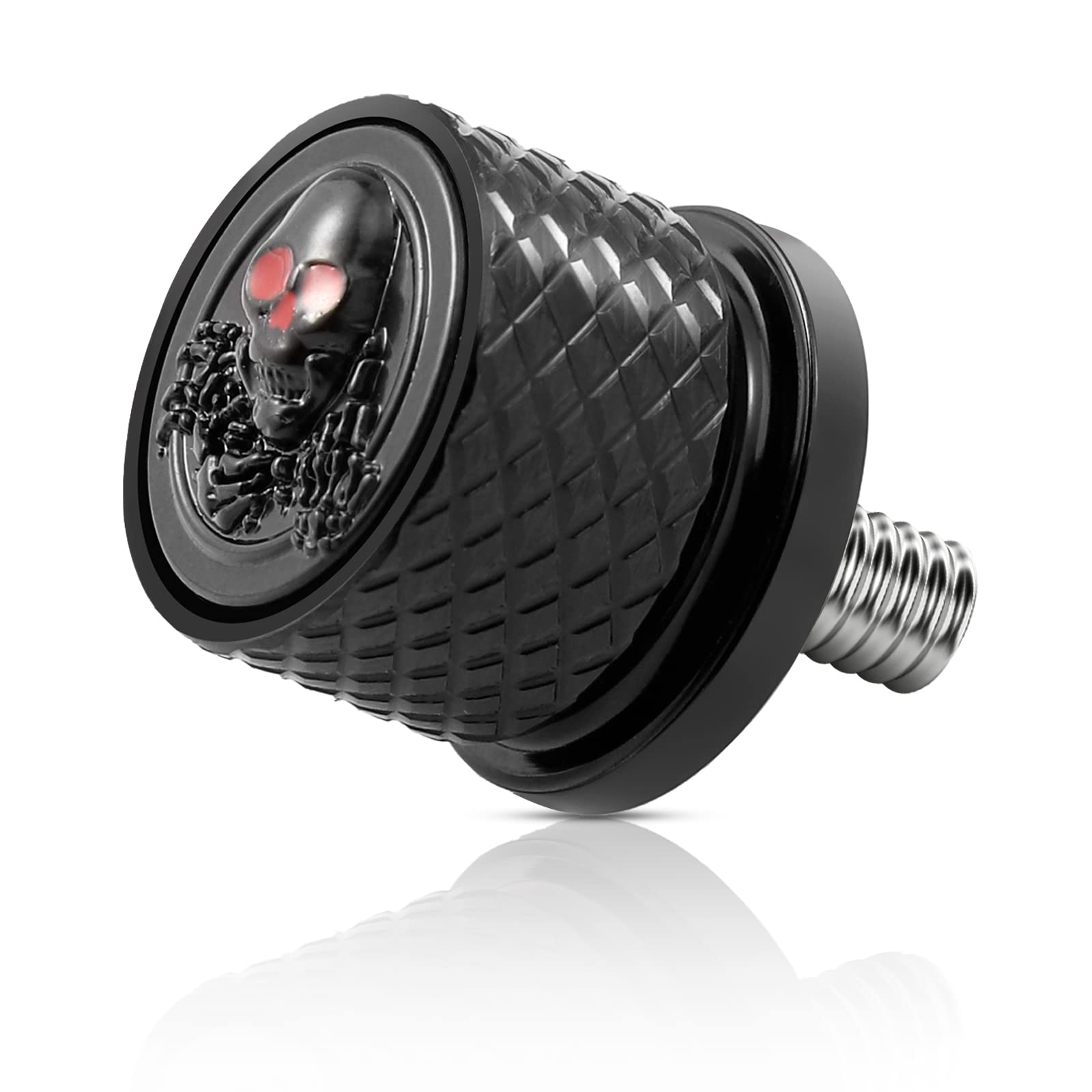 Eumti Stainless Knurled Fender Rear Seat Bolt Screw 1/4'-20 Thread Skull Pattern Black Eyes Compatible With Harley Davidson Touring Softail Dyna Sportster Cvo Fatbob 1996-2024