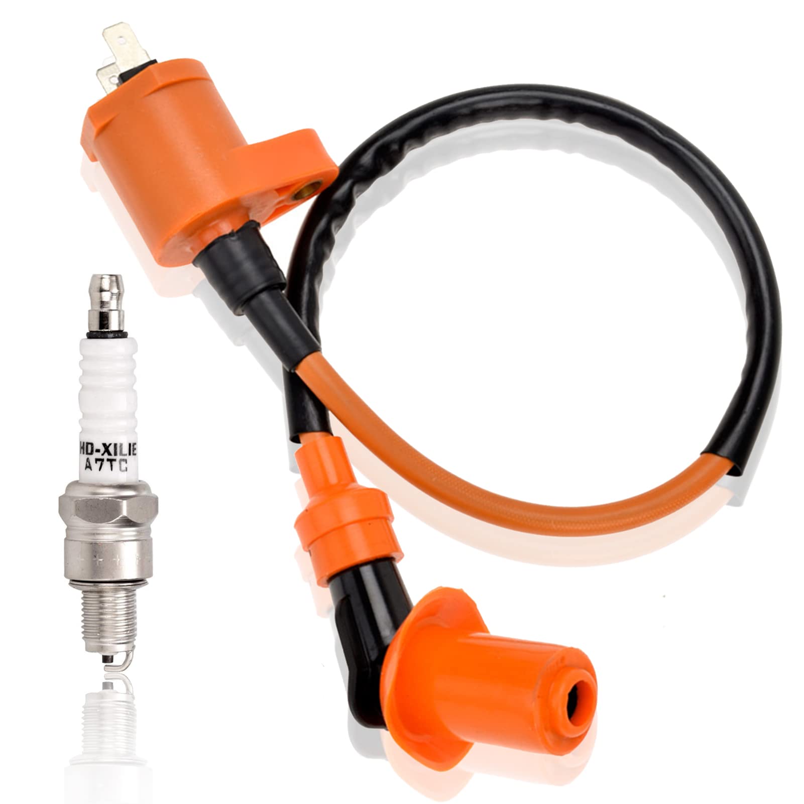 Mecotime Ignition Coil Spark Plug For Gy6 50Cc 70Cc 90Cc 110Cc 125Cc 150Cc Automotive Racing 4-Stroke Engine Motorcycle Honda Quad Atv Dirt Bike Taotao Scooter Moped Go Kart Pit Dirt Racing Bike