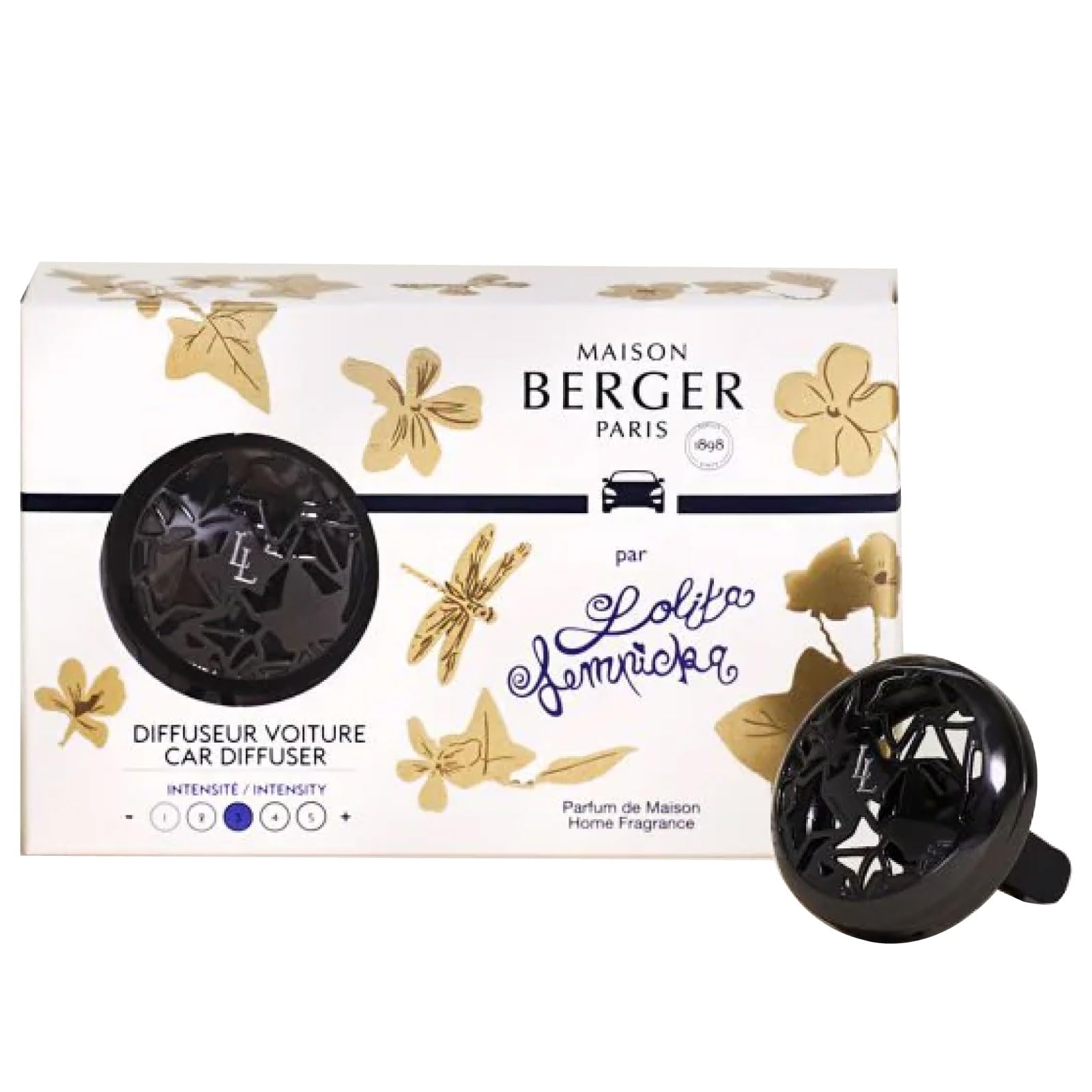 Maison Berger - Refillable Car Air Freshener Vent Clip Diffuser Set - 3.1 X 2 X 0.8 Inches - Made In France (Lolita Lempicka Black)
