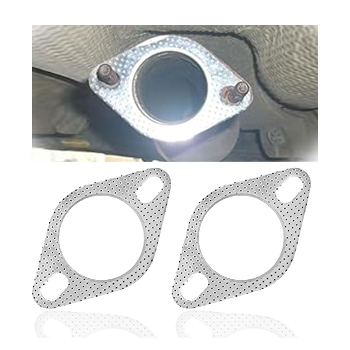 2Pcs Car Exhaust Gasket, Ultra Seal 2-Bolt 2.5-Inch Exhaust Flange Gasket Standard Exhaust Gasket, Reinforced High Temperature Gasket Exhaust Flange Gasket Car Accessories (2.5In)