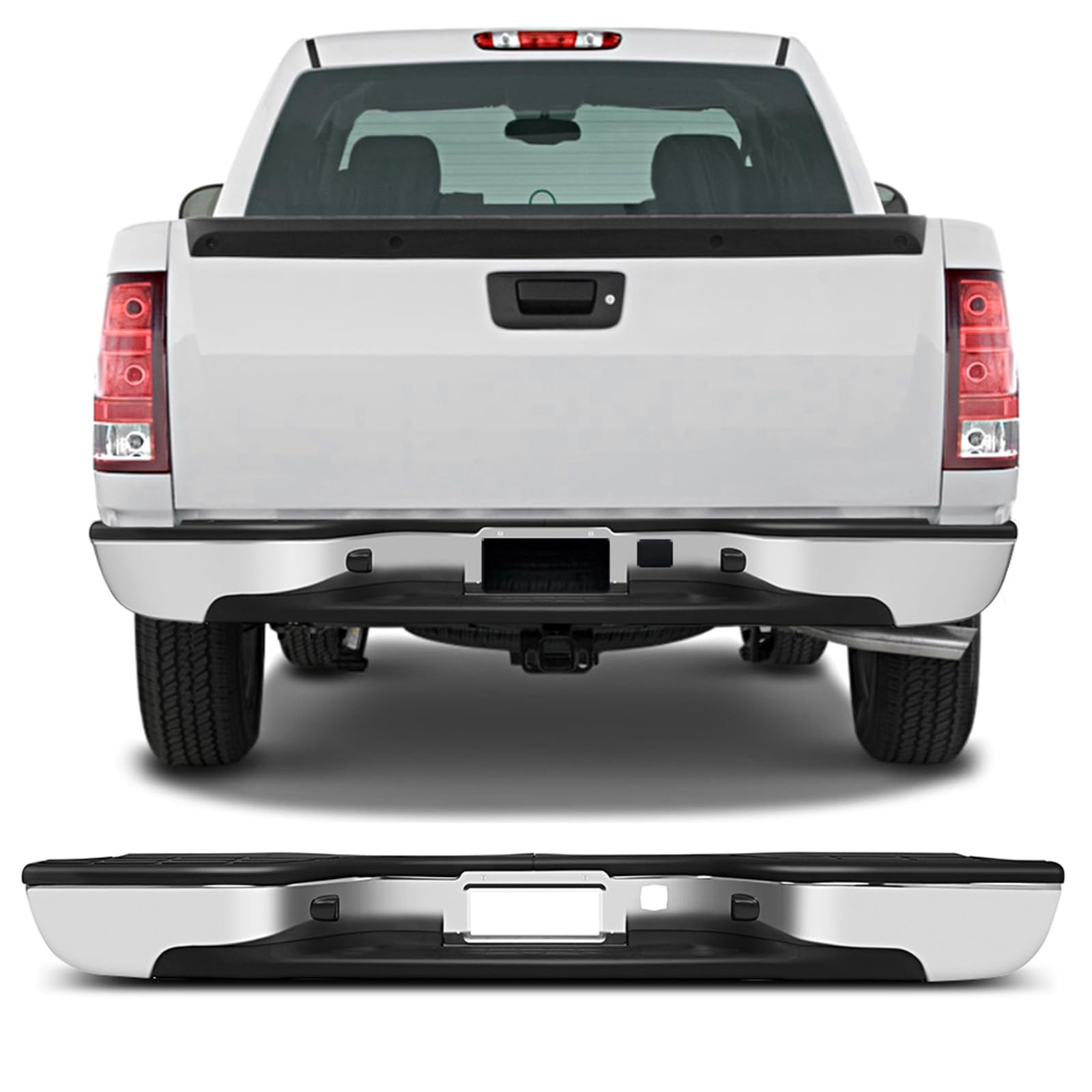 Ocpty Rear Bumper With And License Plate Light Fit 1999-2006 For Chevrolet Silverado 1500, 2007 For Chevrolet Silverado 1500 Classic, 1999-2006 For Gmc Sierra 1500, 2007 For Gmc Sierra 1500 Classic