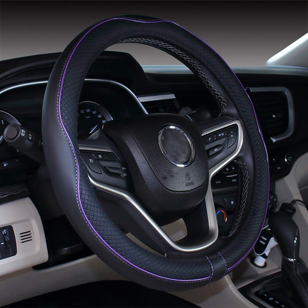 Mayco Bell Black Purple Steering Wheel Cover, 14.5-15 inch, Anti-Slip Microfiber Leather, Durable & Comfortable Grip