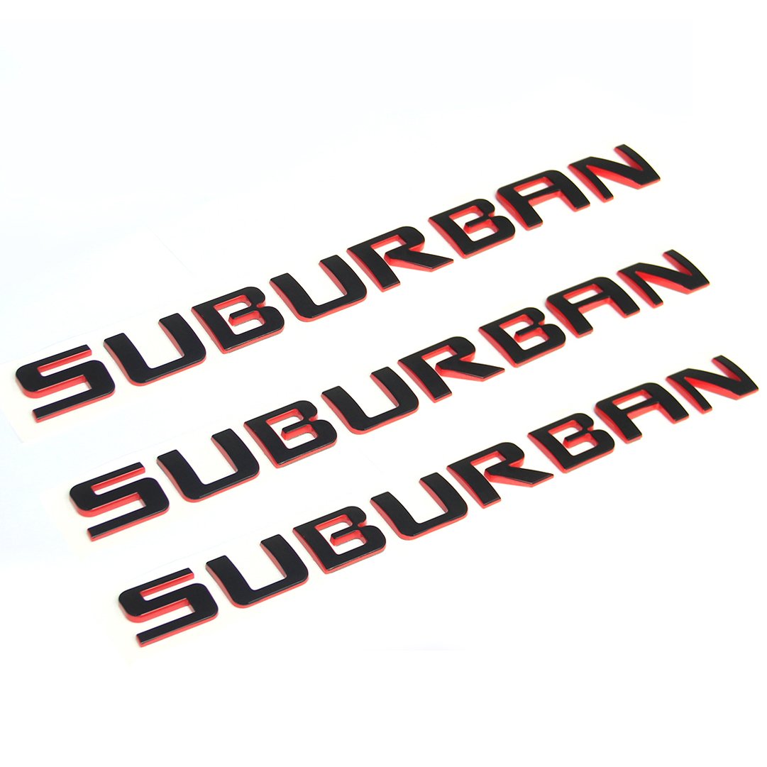 3Pack Oem Suburban Nameplates Emblems Abs Letter 3D Badges Compatible With Suburban Glossy Shiny (Redline)