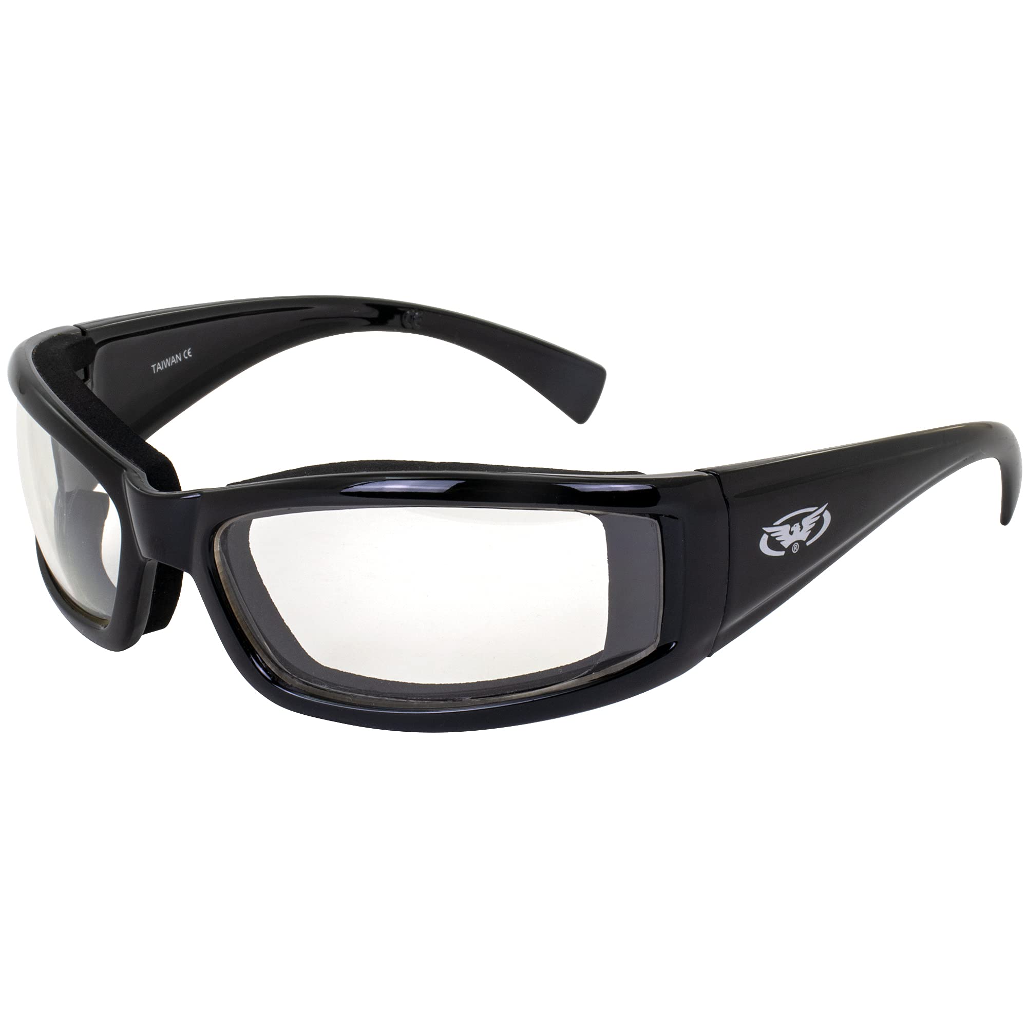 Global Vision Stray Cat Black Padded Motorcycle Riding Glasses (Black Frame/Clear Lens)