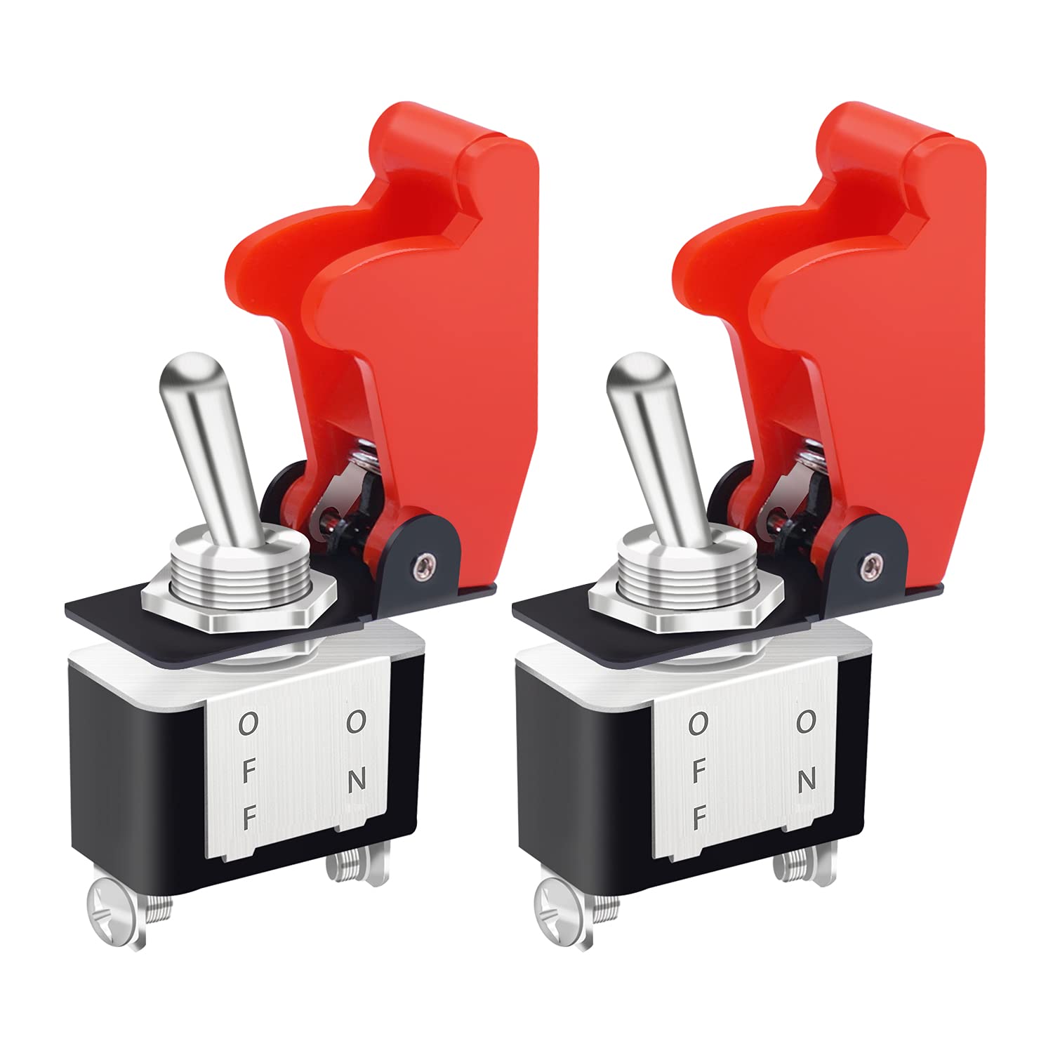 Mankk 2Pcs 12V Heavy Duty Rocker Toggle Switch 10A/125V Spst On/Off 2Pin With Red Aircraft Safety Cover For Auto Car Marine Boat Kn3A-101A-Rmz