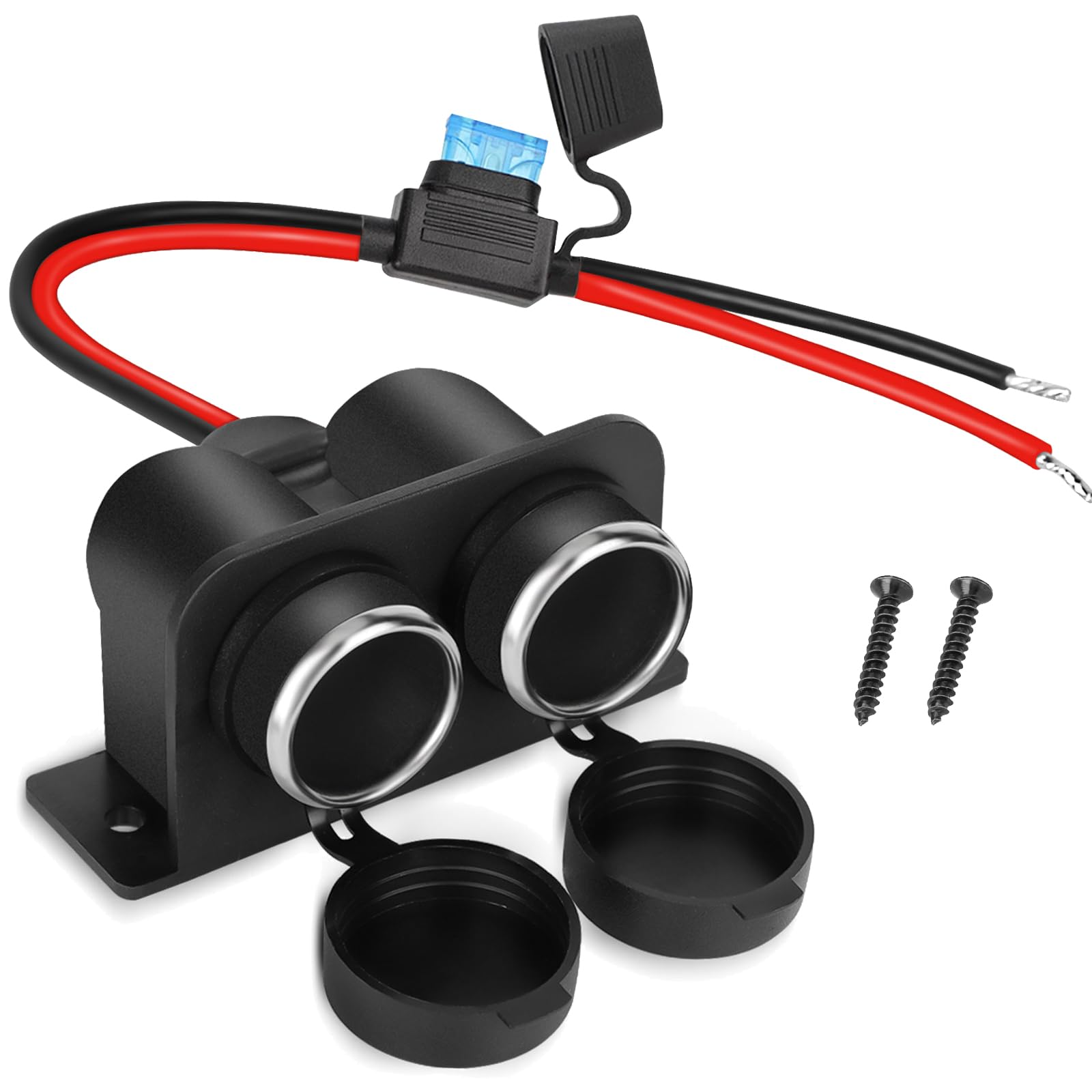 1Pcs Cigarette Lighter Socket With Blade Fuse, 2-Socket Cigarette Lighter Splitter 12V Lighter Power Outlet Replacement Waterproof Plug For Car Marine Truck Atv Rv