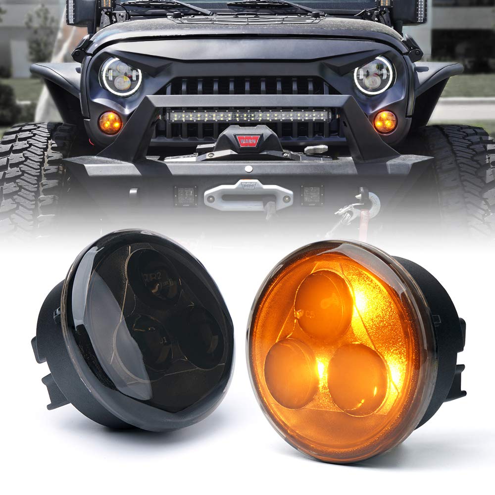 Xprite Amber Led Turn Signal Light W/Smoke Lens, Aluminum Front Blinker Lights Compatible With 2007-2018 Jeep Wrangler Jk