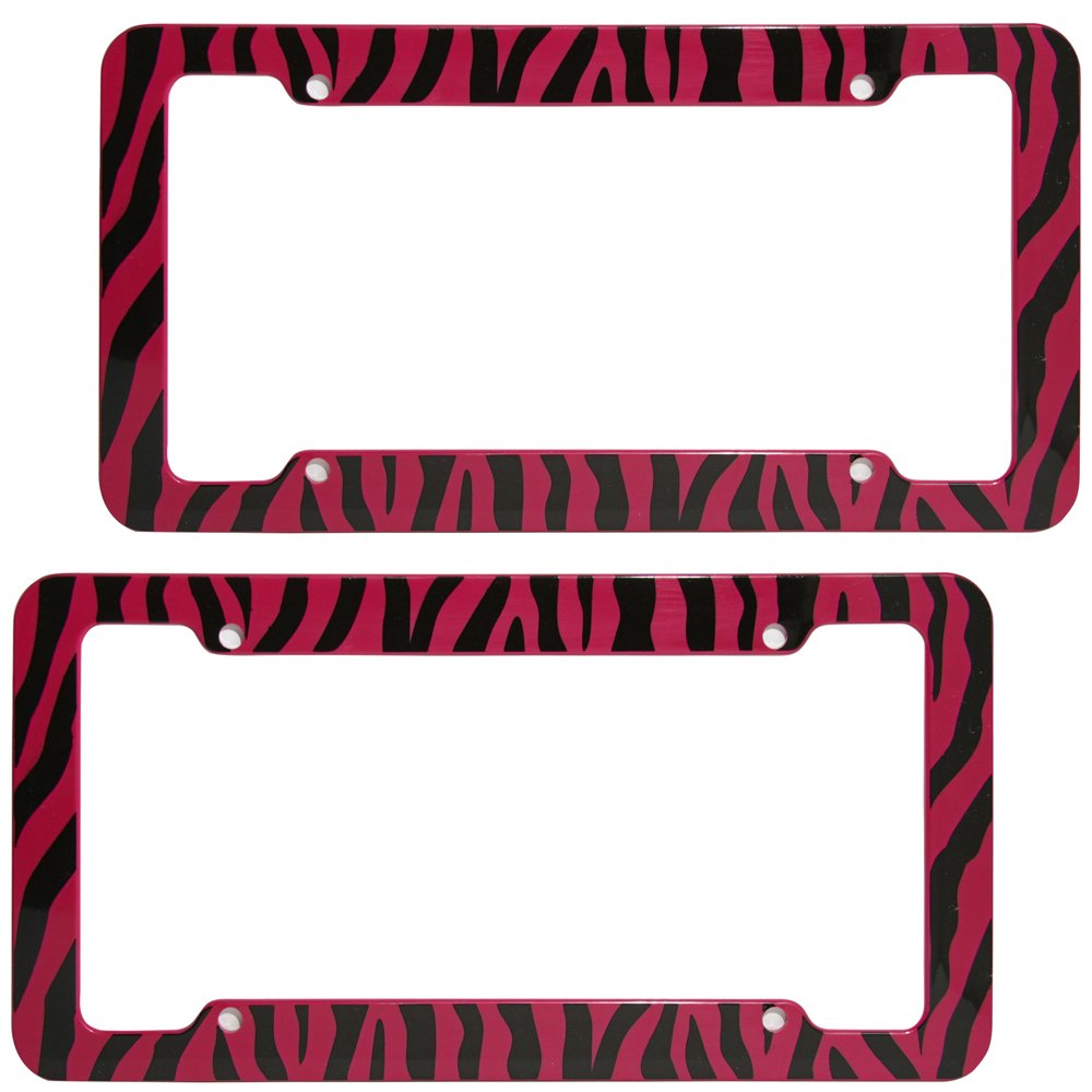 Oxgord 2Pc Set Plastic License Plate Frames With Zebratiger Stripes, Red Black