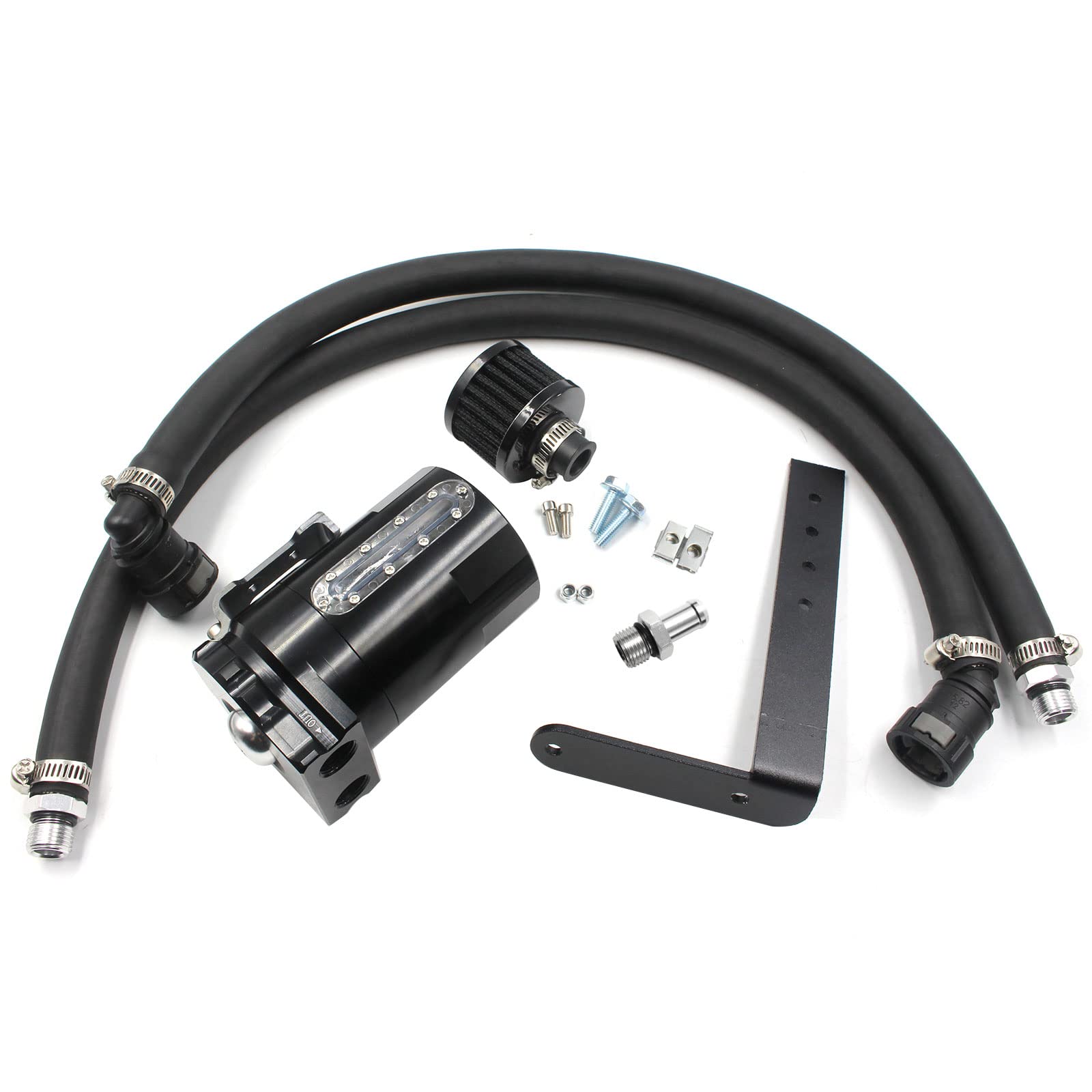 Oil Catch Can Passenger Side Oil Separator Tank With Breather Filter, Sight Glass Fits Ford F150 5.0L/2.7Eb/3.5Eb 2011-2021, Raptor 3.5L Ecoboost 2017-2021, Expedition 3.5L Ecoboost 2018-2021