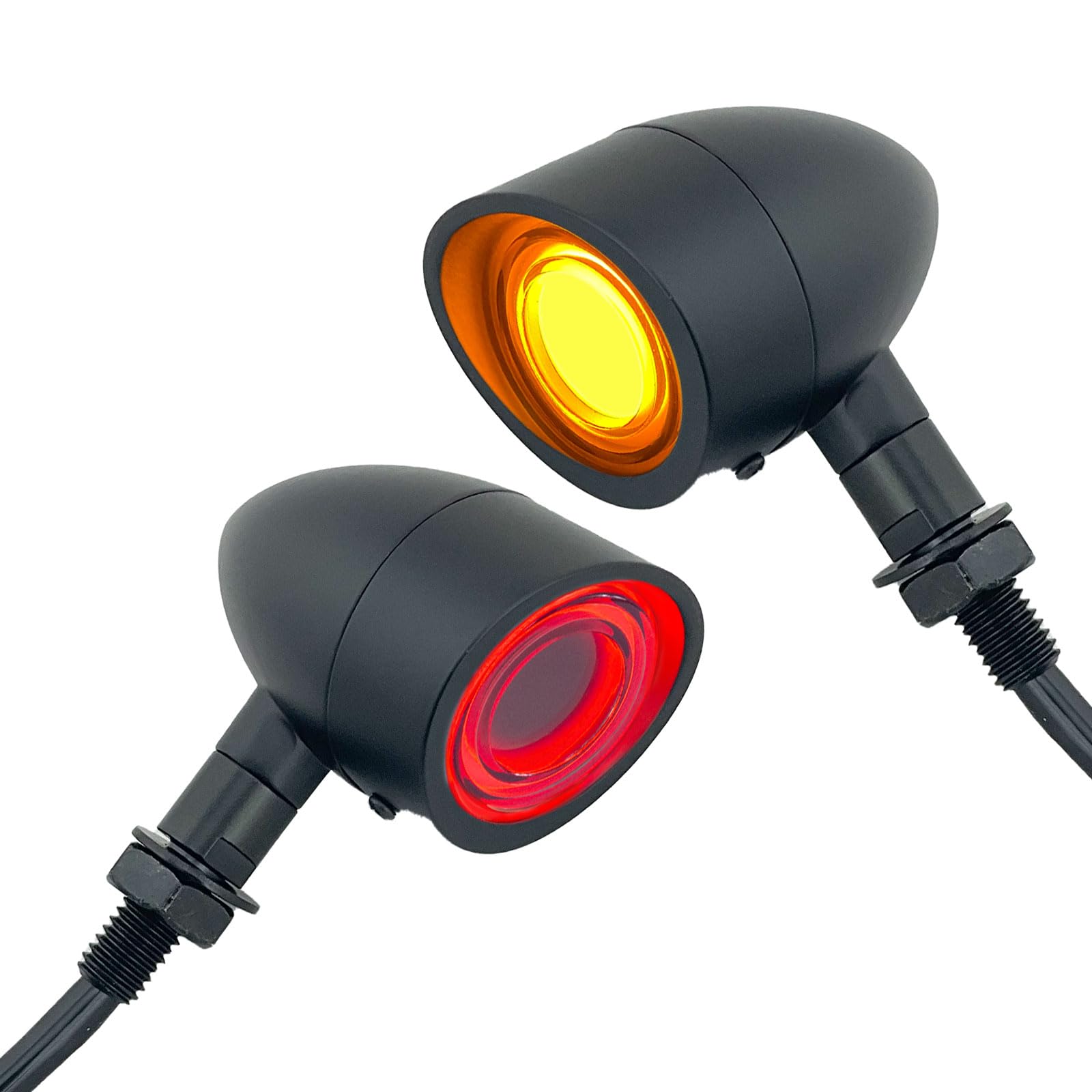 Fatecim 2X Motorcycle Led Bullet Tail Lights Turn Signals Running Brake Lights With Visor Motorbike Taillights Rear Blinkers Indicators For Bobber Harley Honda Yamaha Suzuki Kawasaki Chopper Black