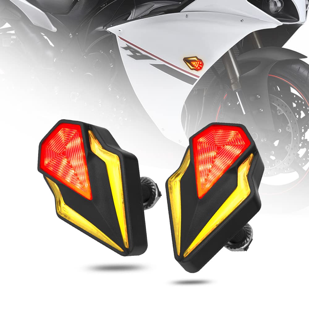 Flush Mount Turn Signals Motorcycle Led Sequential Blinkers 3 Wire Front Indicators Compatible With Yamaha Yzf R1 R3 R6 R6S Fj 09 Fz Mt 07 09 Honda Kawasaki Suzuki Bmw(Red&Amber)