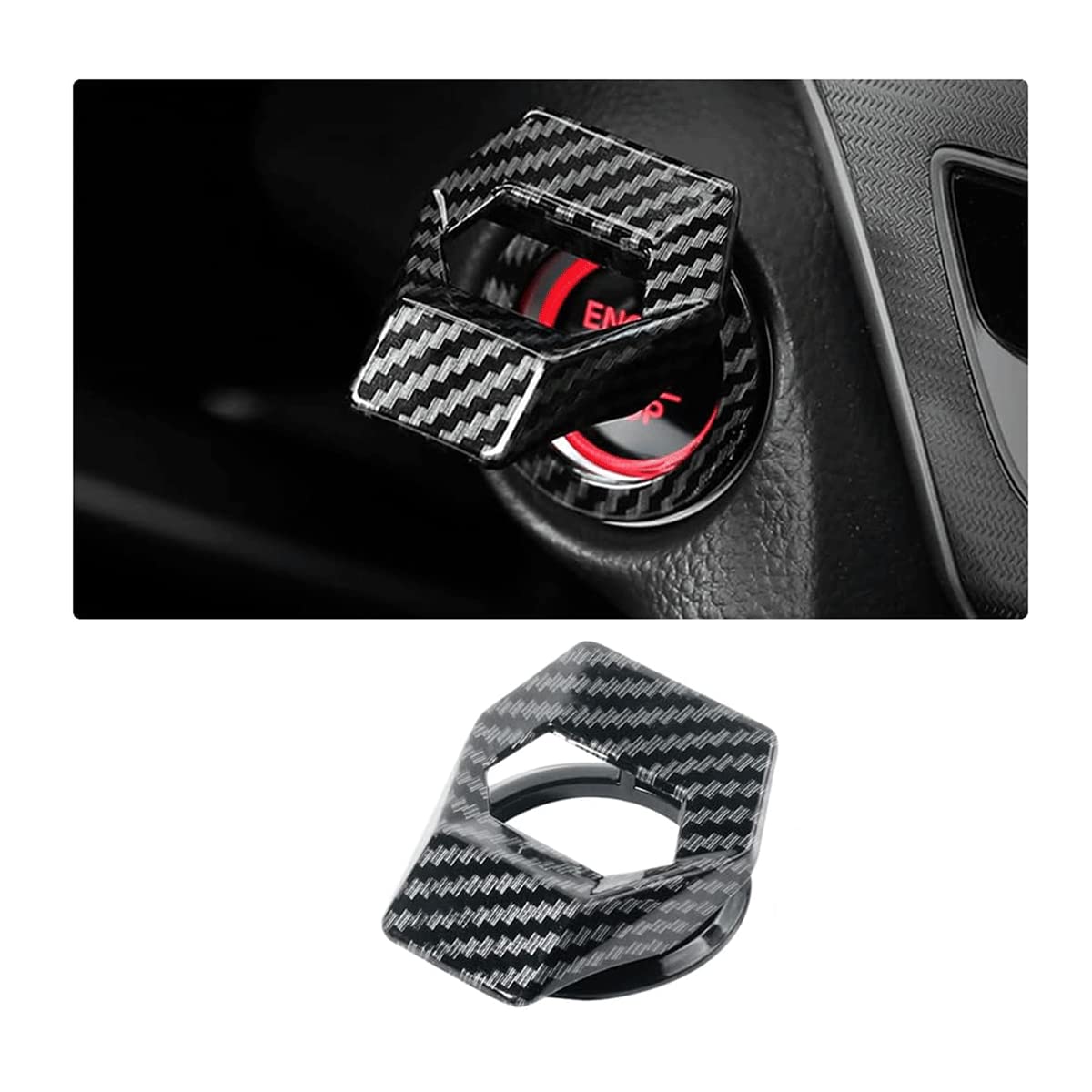 Engine Start/Stop Button Cover, Carbon Fiber Zinc Alloy Car Power Control Trim, Push To Start Button Key Ignition Protective Cover, Universal For Civic Crv Xrv Challenger Charger Chr (Carbon Fiber)