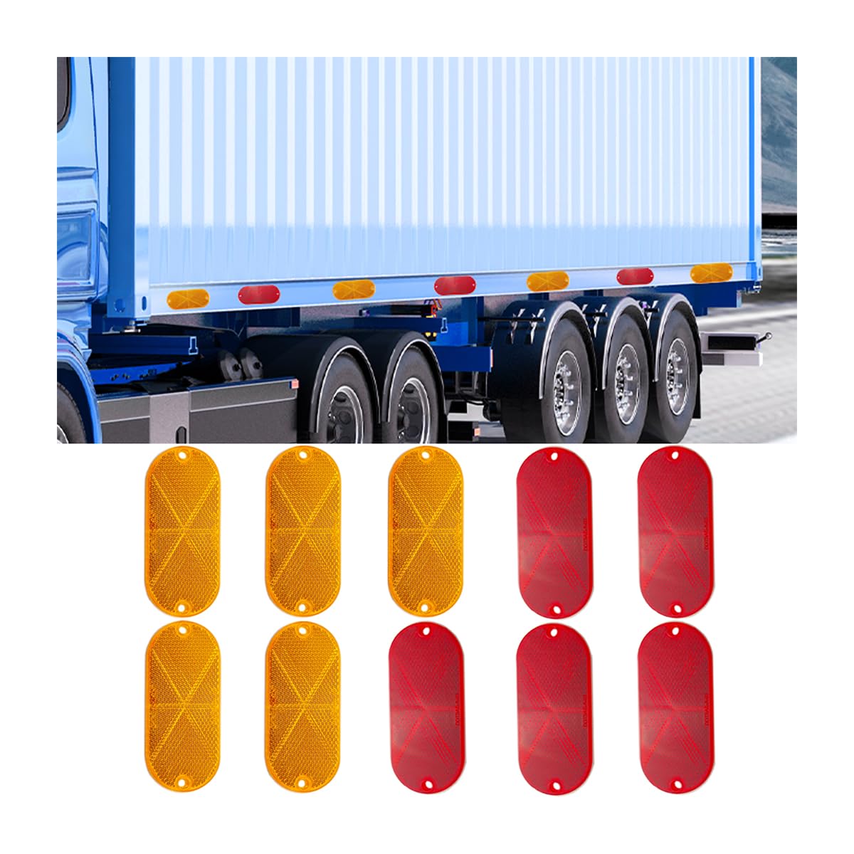 Besulen Car Oval Reflectors, 10Pcs Automotive Wheels Motorcycle Reflective Stickers, Self Adhesive Safety Reflectors For Roads, Tunnels, Auto Security Reflectors With Mounting Holes (Red+Yellow)