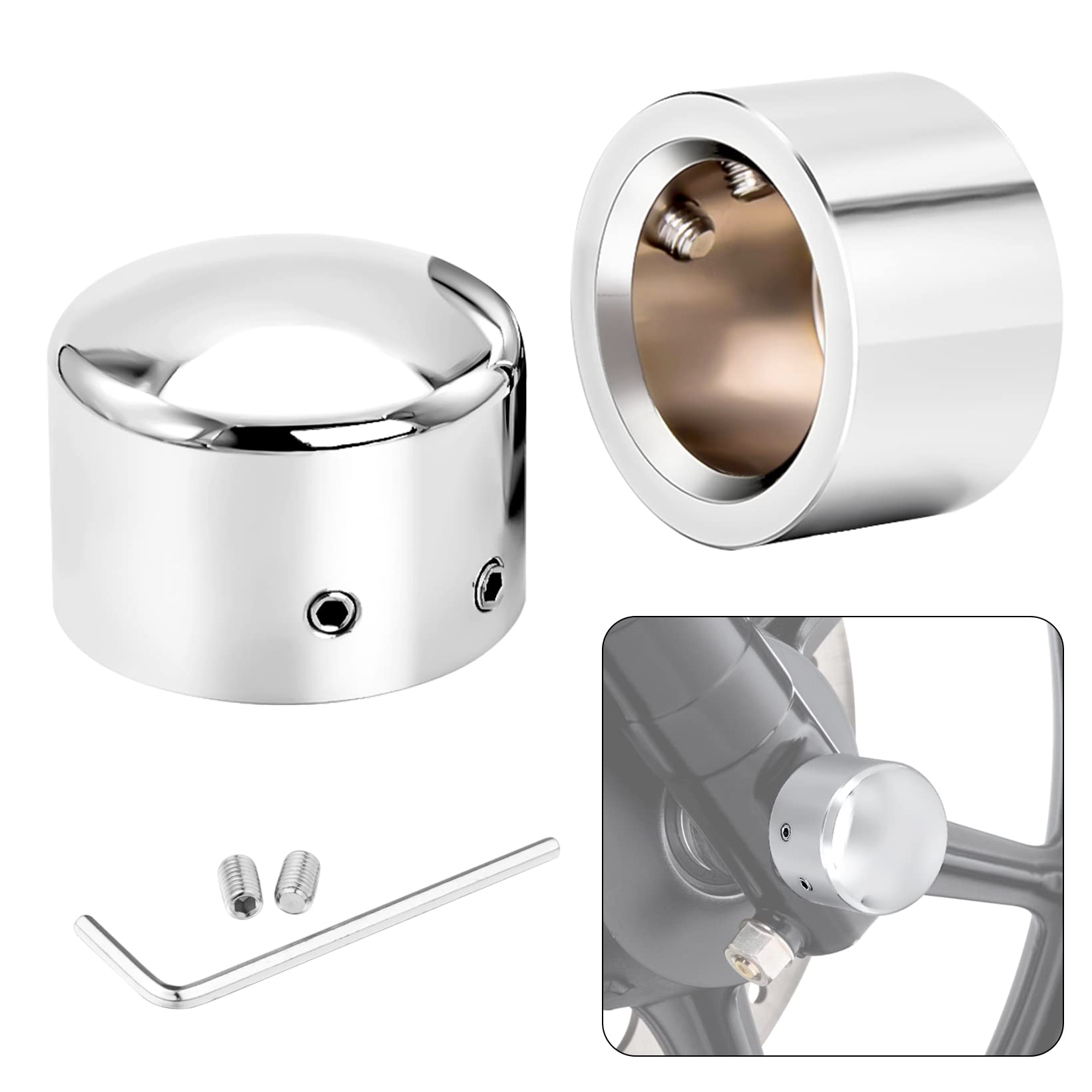 Anonemoto Chrome Front Axle Nut Covers, Front Axle Caps Compatible With Harley Davidson 2002-2024 Vrsc Softail Dyna Super Glide Sportster Xl 883 1200 Road King Electra Glide Street Glide Xg
