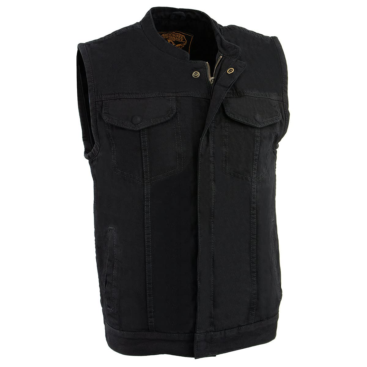 Milwaukee Leather Mdm3000 Men'S 'Brute' Concealed Snap Black Denim Club Style Vest W/Hidden Zipper - Large