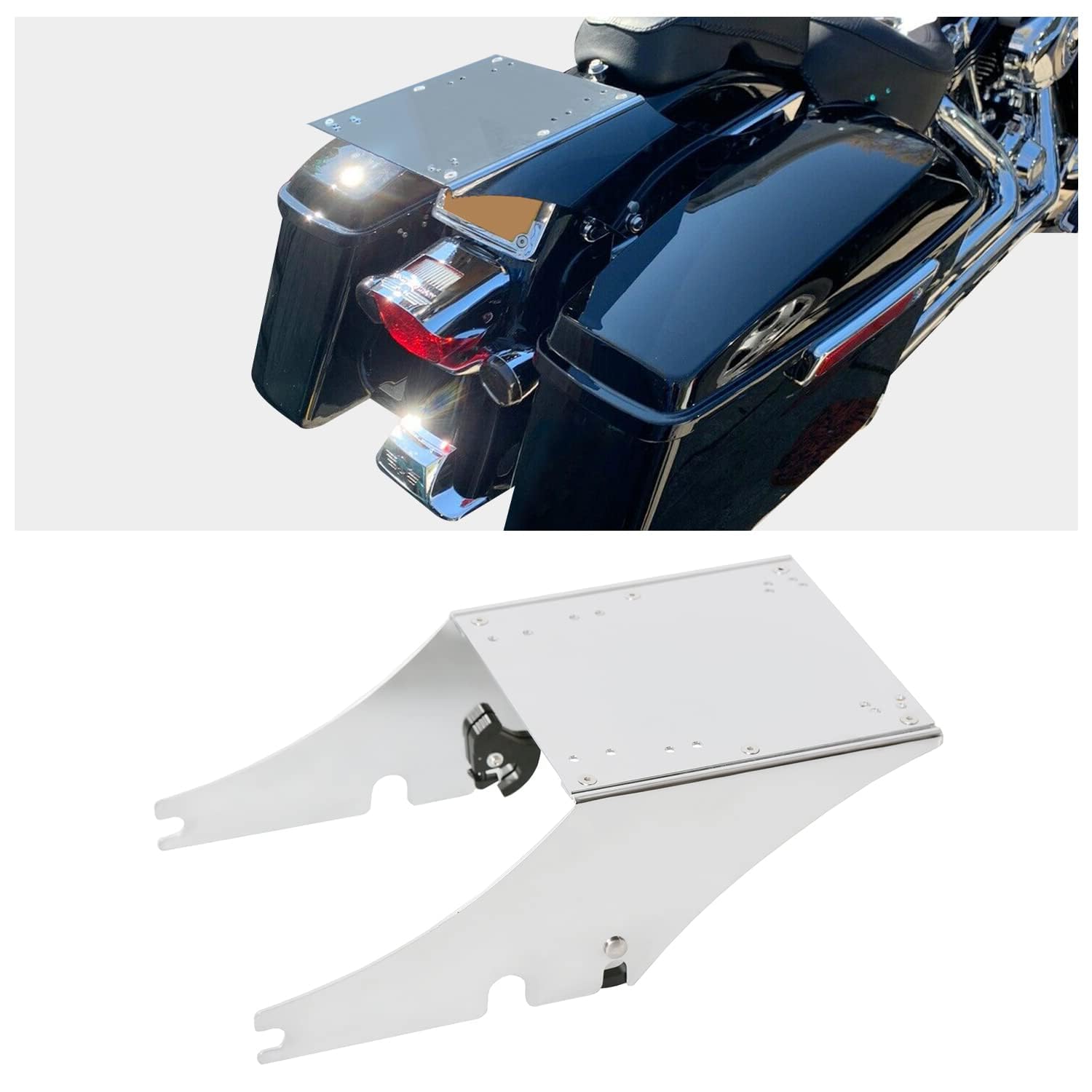 Ecotric Trunk Mount Bracket Compatible With 1984-Up Harley Softail Heritage Deluxe Fat Boy Tour Pack Mount Chrome Steel