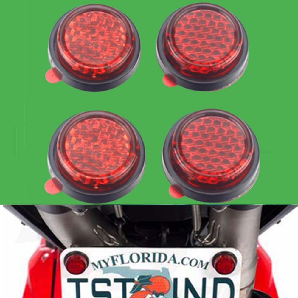 Kashaipu 4Pcs Red Plastic Universal Screw Mount Reflective Warning Reflector For Motorcycle Bike License Plate Bolts,Round Reflective Fasteners Safety Anticollision (3M Style)
