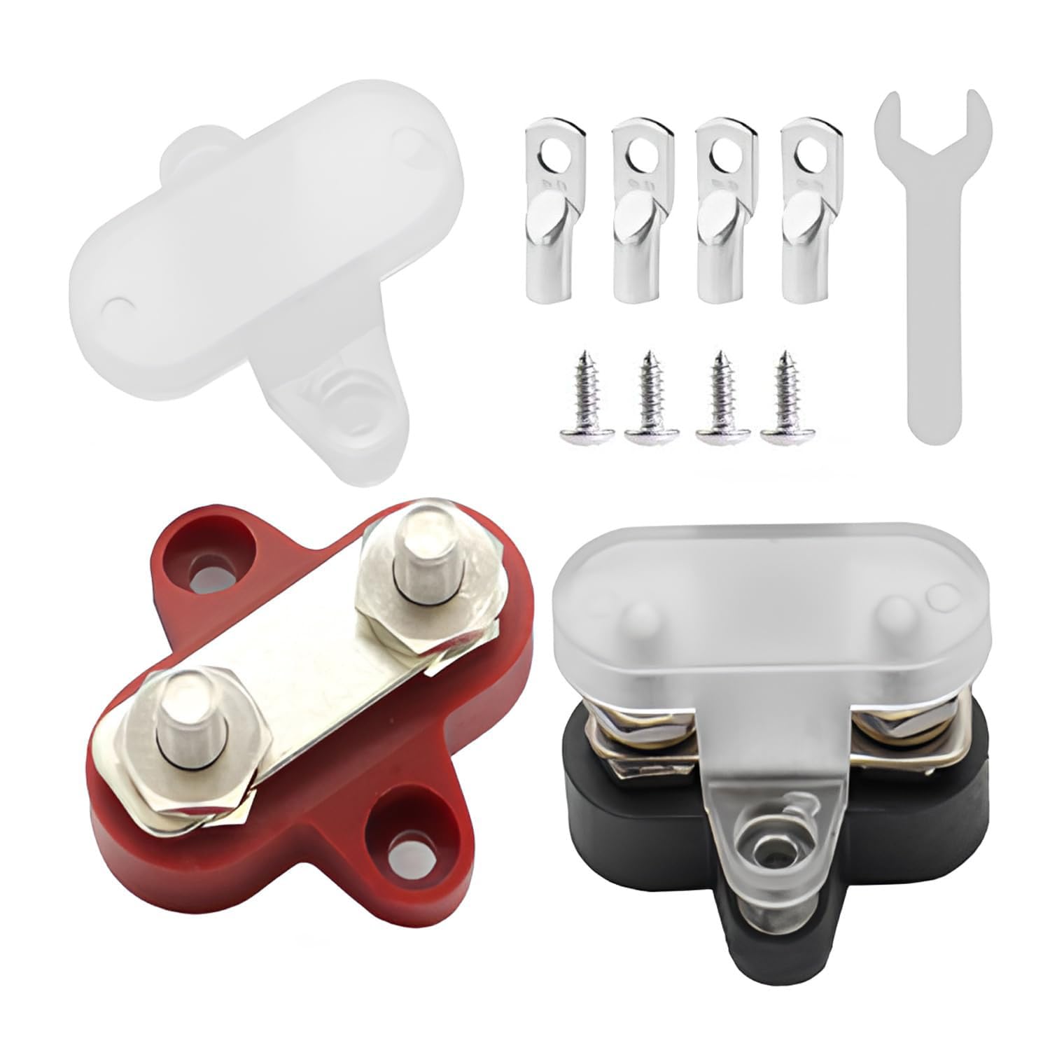 Heart Horse Bus Bar Terminal Block 1/4'' Power Stud Battery Junction Block Post Distribution Block Insulated With Cover Dc 48V 200A For Auto Truck Rv Boat (1/4'',Red+Black)