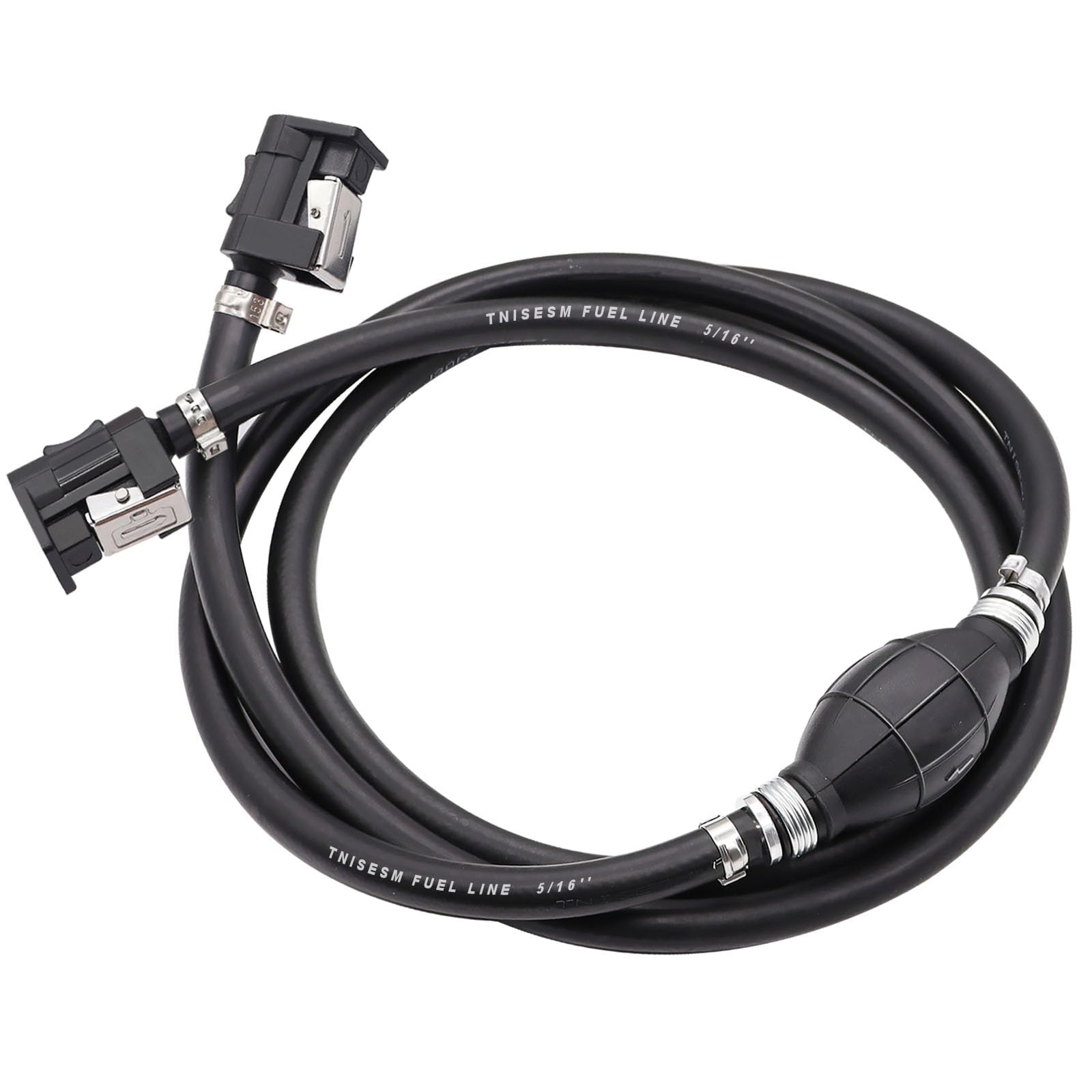Tnisesm 5/16' 6Ft Fuel Line Assembly, With Connector Rubber Marine Outboard Boat Motor Rvs Fuel Assembly With Primer Bulb 304 Steel Hose Clamps