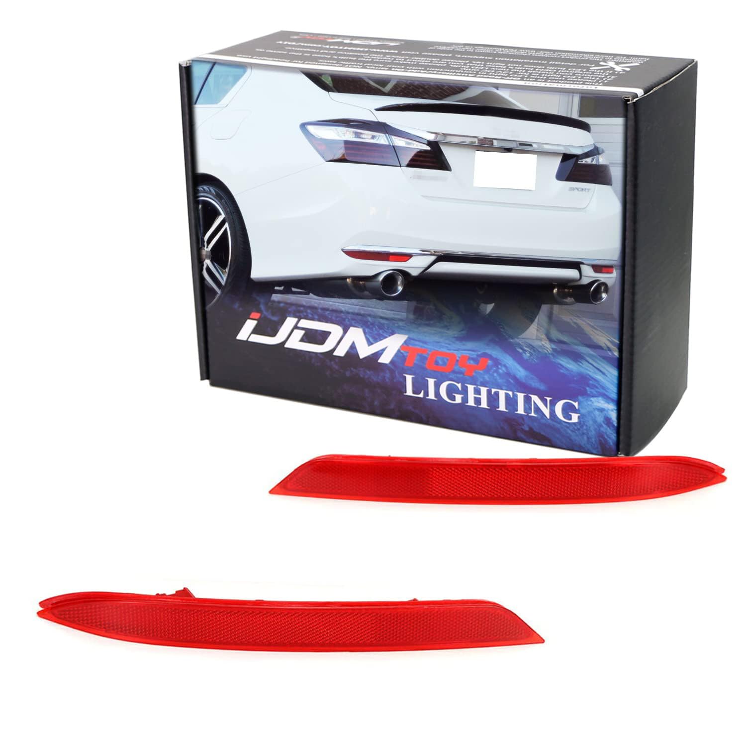 Ijdmtoy Oem-Red Rear Bumper Reflector Lens Replacements Compatible With 2016-2017 Honda Accord Sedan, Oe-Spec Lh Rh Assembly