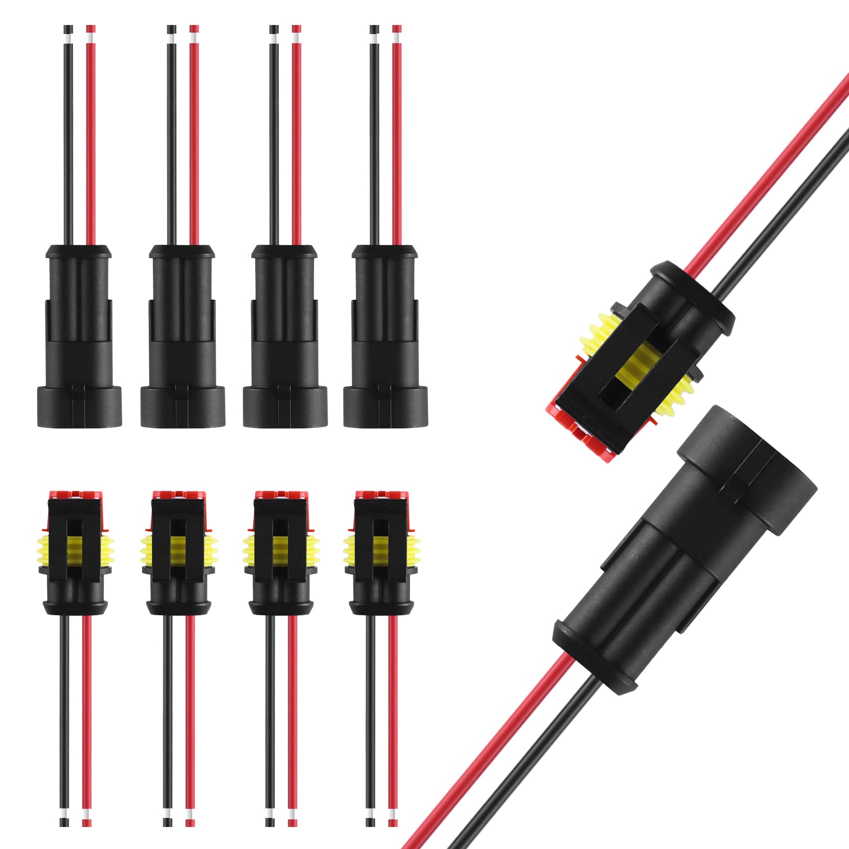 Muyi 2 Wire Connector 16Awg 5 Kits 2 Pin Waterproof Connectors With 10Cm Pigtail 1.5Mm Series Rubber Seal And Electrical Terminals