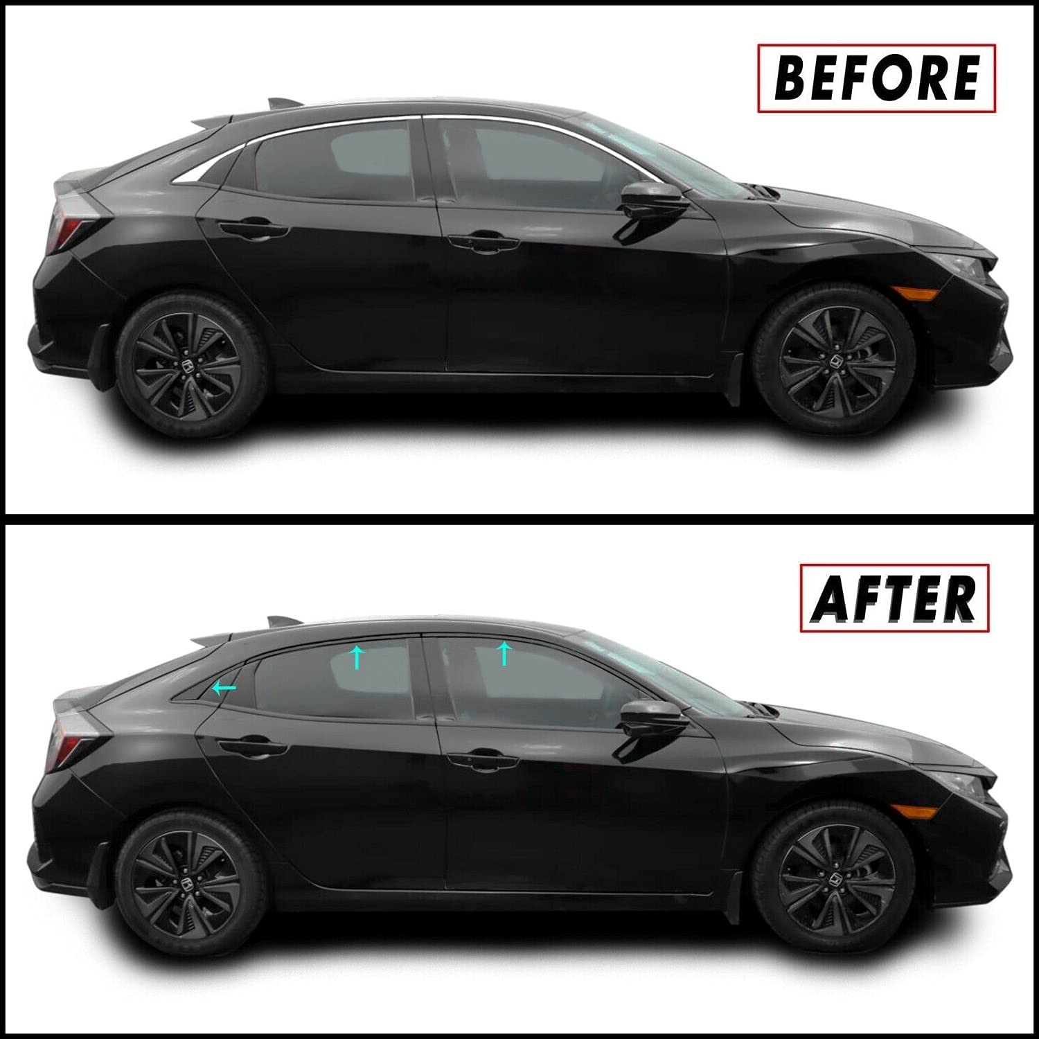 Slickmod Chrome Delete Blackout Vinyl Overlay For 2016-2021 Honda Civic Hatchback Window Trim (Gloss Black)