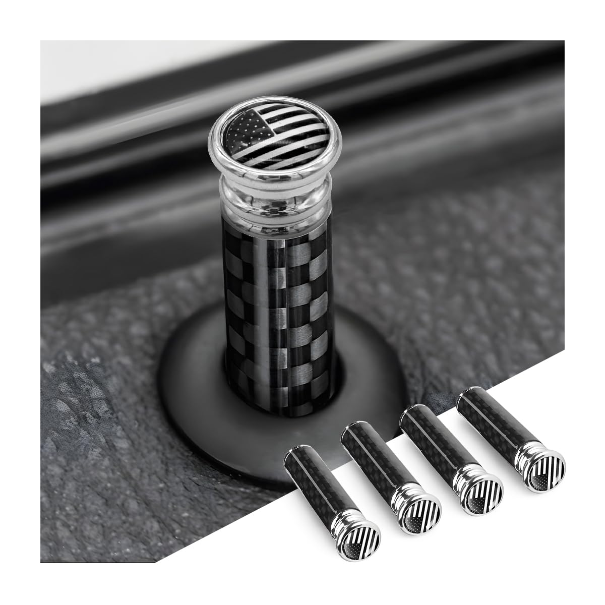 Moly Magnolia 4Pcs Car Door Lock Knobs, American Flag Carbon Fiber Door Lock Pin Cover, Decorative Modification Door Lock Bolt Pin Cover, Auto Accessories Universal For Suv, Truck, Van (Black Flag)