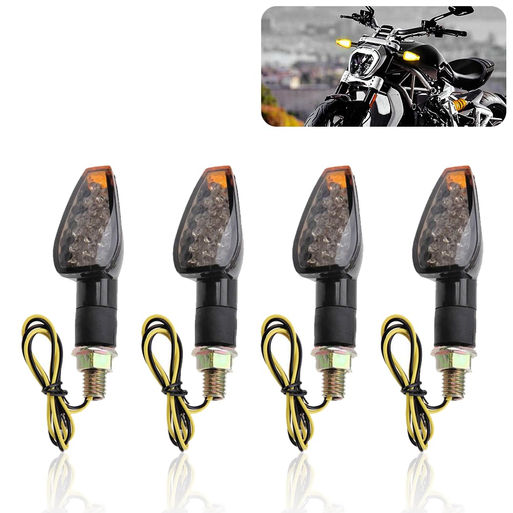 4Pcs Motorcycle Turn Signals - 14Led 12V Bright Amber Lamp Motorcycle Blinkers - Front/Rear Universal Motorcycle Turn Signal Light Compatible With Yamaha Kawasaki Honda