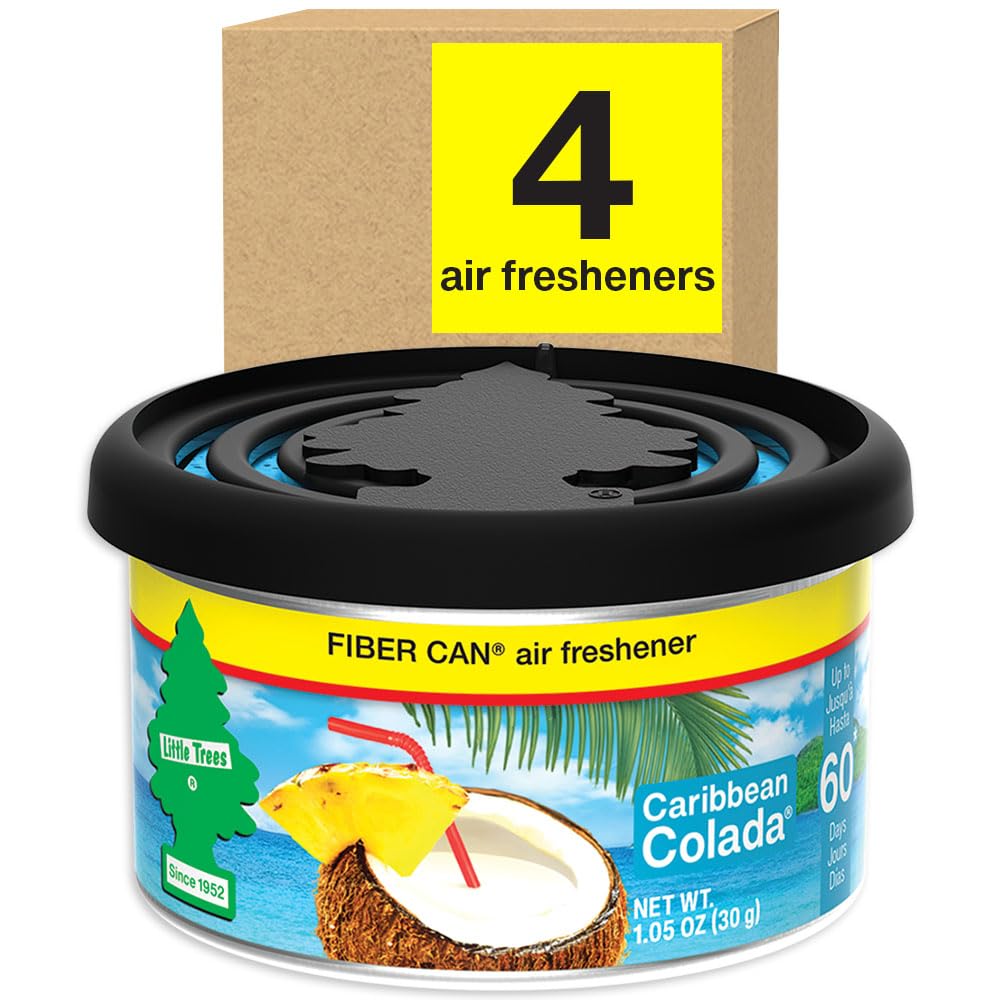 Little Trees Car Air Freshener. Fiber Can Provides A Long-Lasting Scent For Auto Or Home. Adjustable Lid For Desired Strength. Caribbean Colada, 4 Air Fresheners