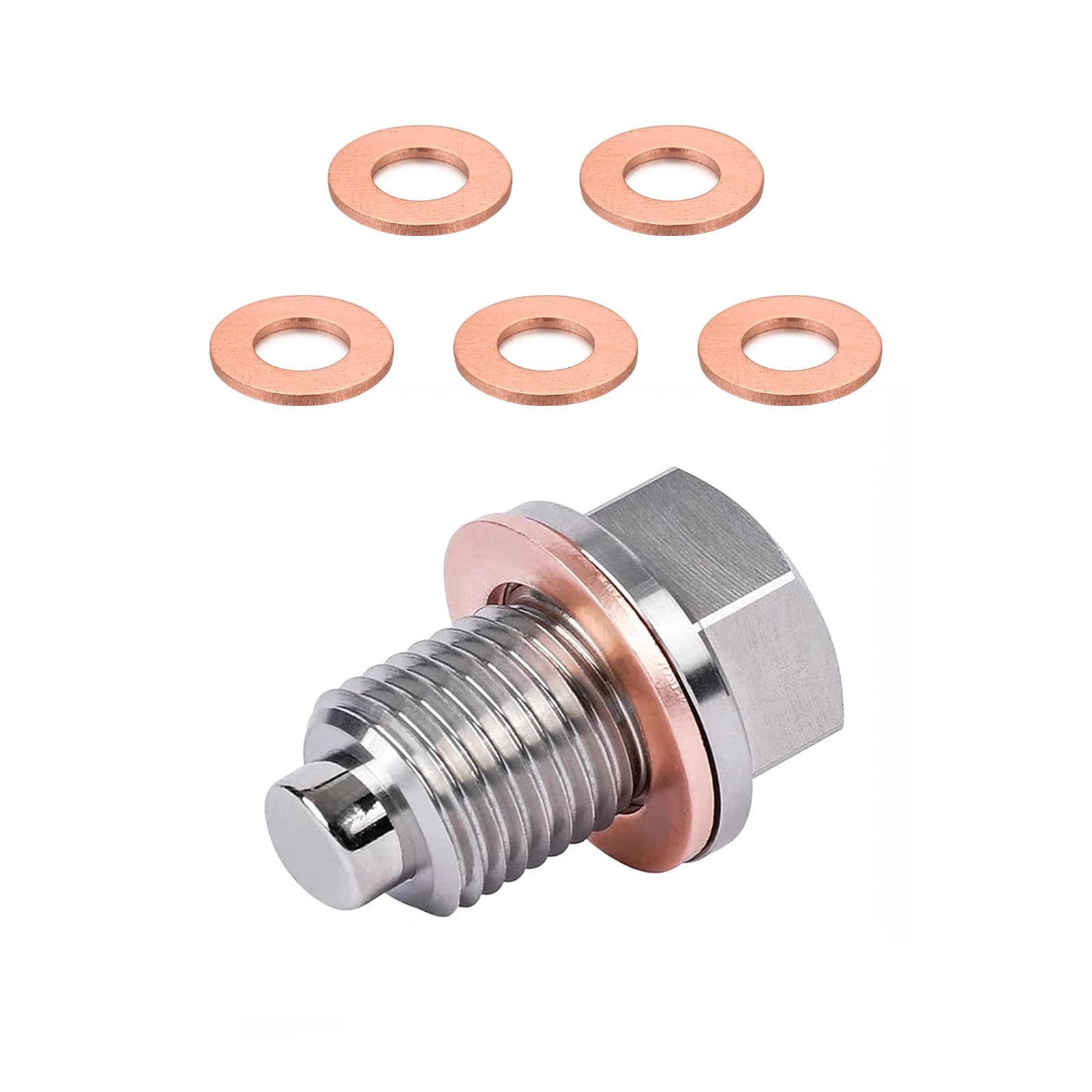 Povtii M12 X 1.25 Magnetic Oil Drain Plug, Stainless Steel Sump Drain Nut Bolt With 5 Crush Washer Gaskets, Leak-Proof Oil Drain Plug Replacement For Most Vehicles, Car Accessories