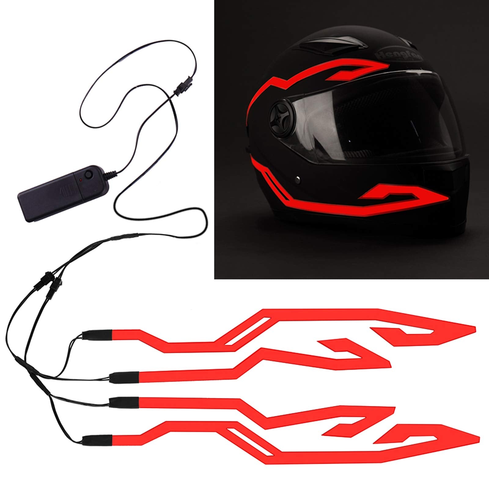 Jiguoor 4Pcs Motorcycle Helmet Light, Night Riding Signal Helmet El Light, 3 Mode Led Helmet Light Strip Decoration Accessories Kit For Motorcycle (Red,Battery Powered)