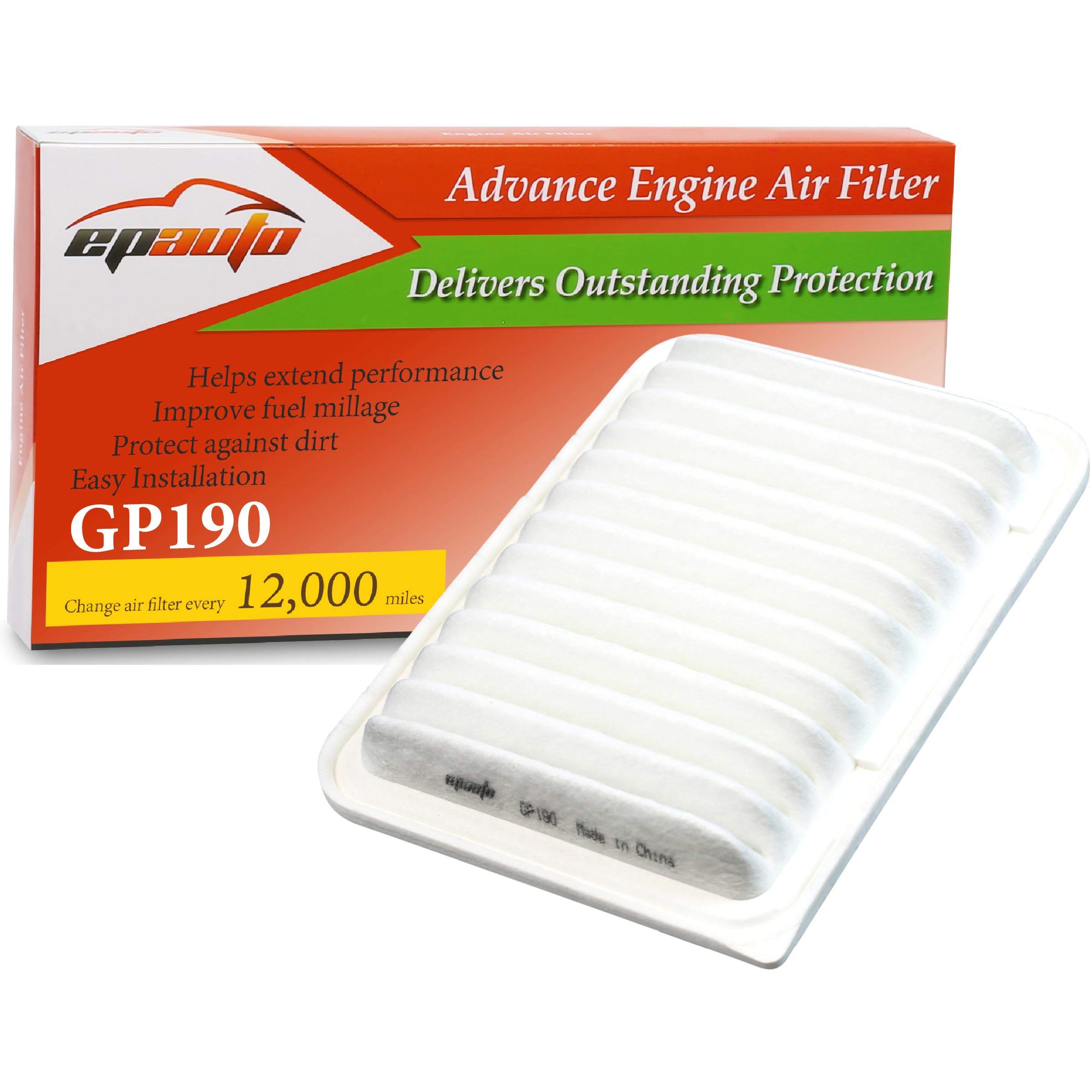 Epauto Gp190 (Ca10190) Replacement For Toyota/Scion Rigid Panel Engine Air Filter For Corolla 1.8L (2009-2019), Matrix Base (2009-2014), Yaris (2006-2018), Scion Xd (2008-2014)