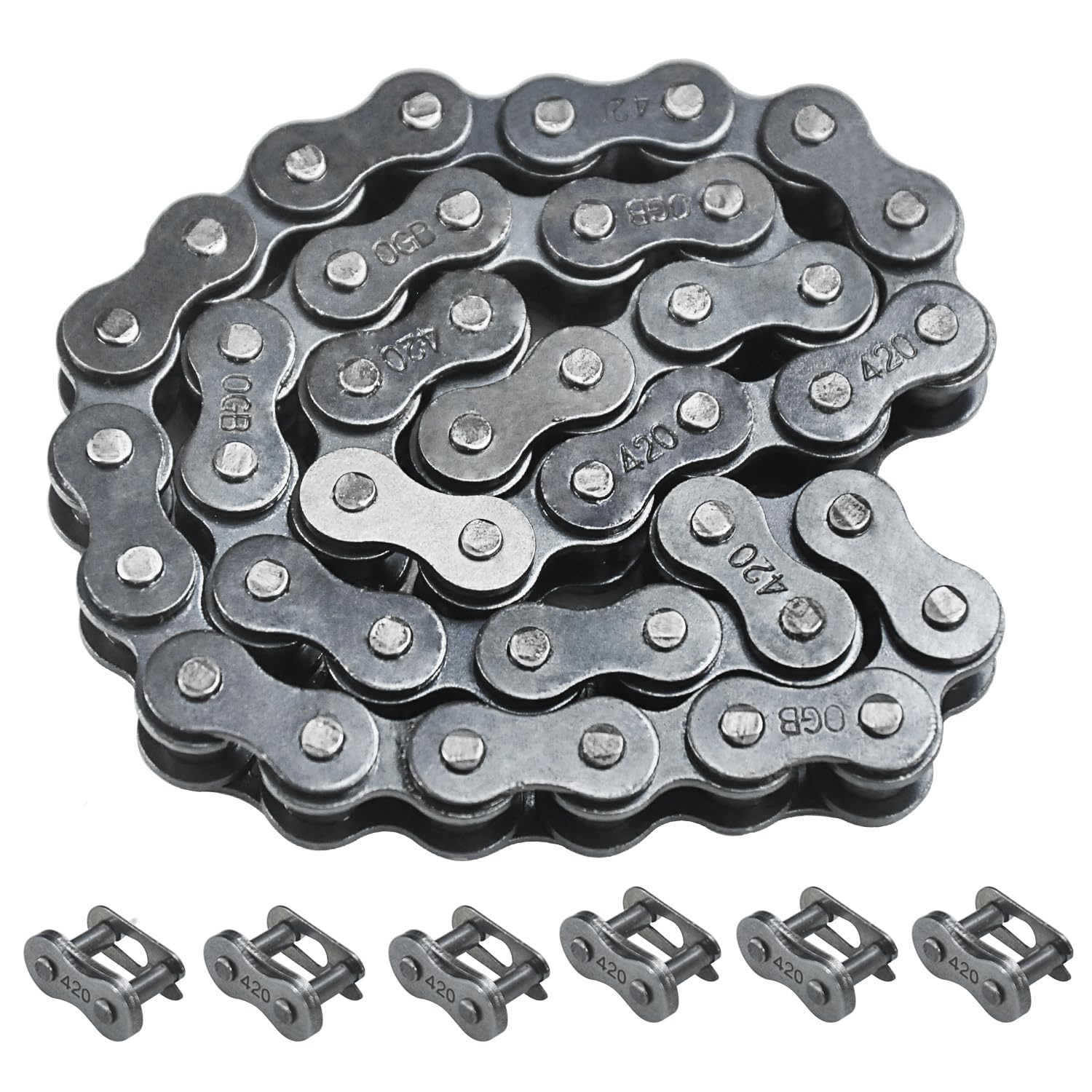 Holato Front #420 Roller Chain 42 Links + Master Link For 196Cc 212Cc 6.5Hp Coleman Ct200U Ct200U-Ex Bt200X Baja Warrior Hensim Massimo Trailmaster Mb165 Mb200 Mini Bike Heavy Duty Parts