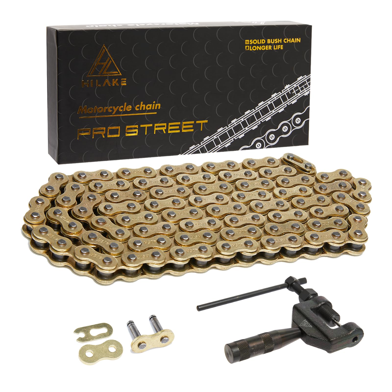 Hilake 428 Motorcycle Chain 120 Links Non O-Ring With Connecting Master Link And Chain Breaker Heavy Duty Drive Chain For Motorcycle Bicycle Go Kart Mini Trail Bike