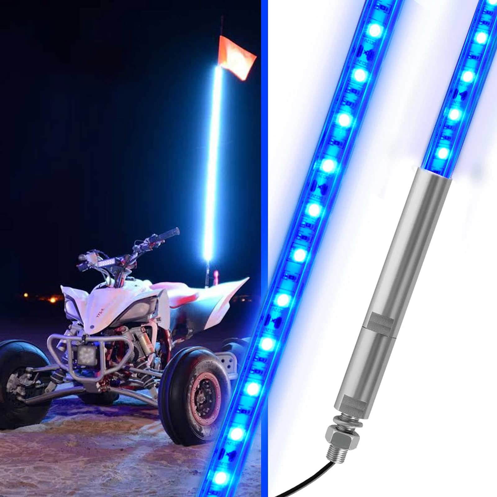 Utvjatv 3Ft Led Whip Blue Lights Waterproof Flag Pole Safety Antenna With Flag For Can Am Maverick X3 Sand Dune Buggy Utv Atv 2020 Polaris Rzr Xp 4X4 Offroad Truck 4 Wheels - 1Pcs
