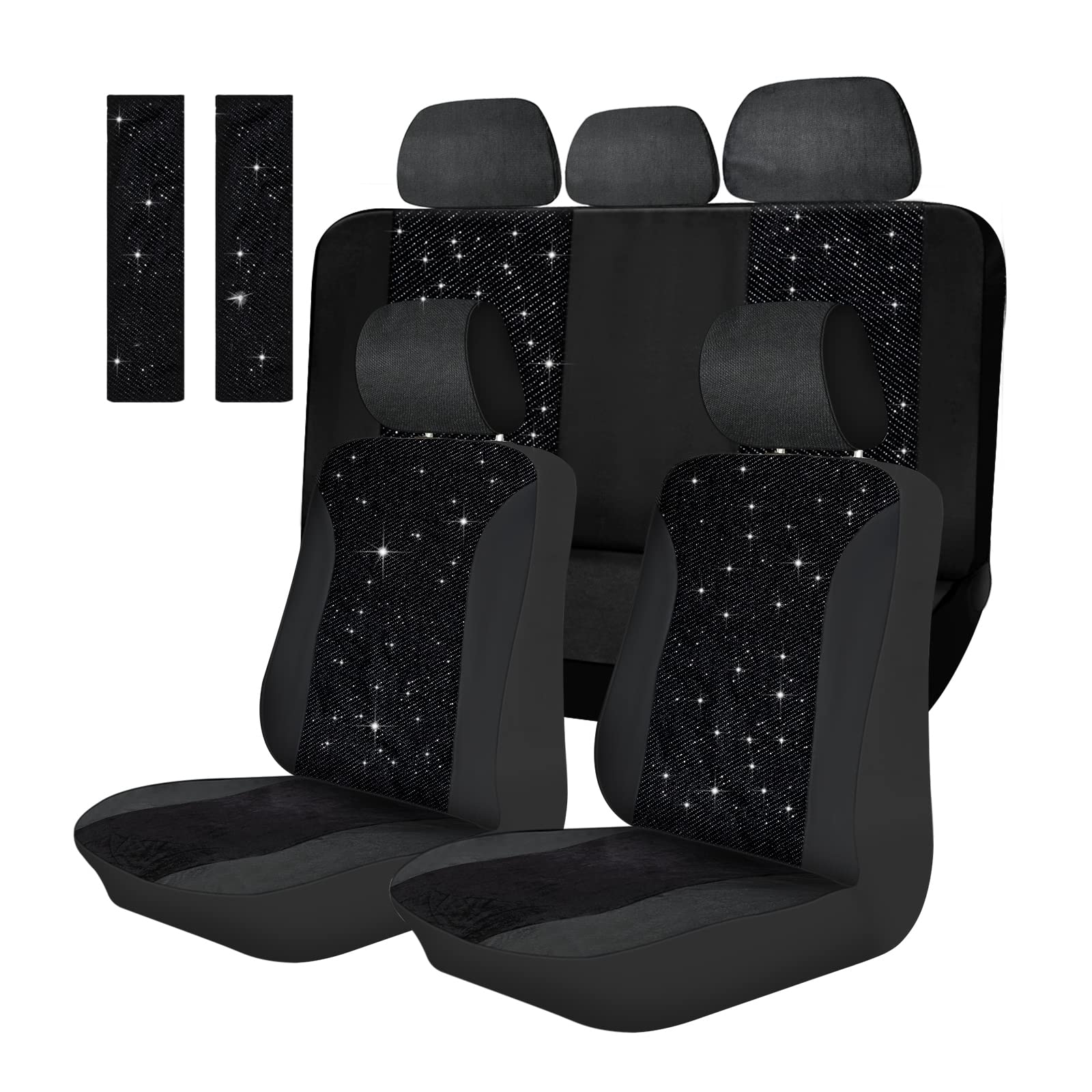 Bling Car Seat Cover Full Set Velvet Seat Cover For Women Breathable Full Set Vehicle Seat Protector Black Mesh Auto Seat Cover Universal Fit For Most Of Sedan, Suv, Truck, Minivan Airbag Compatible