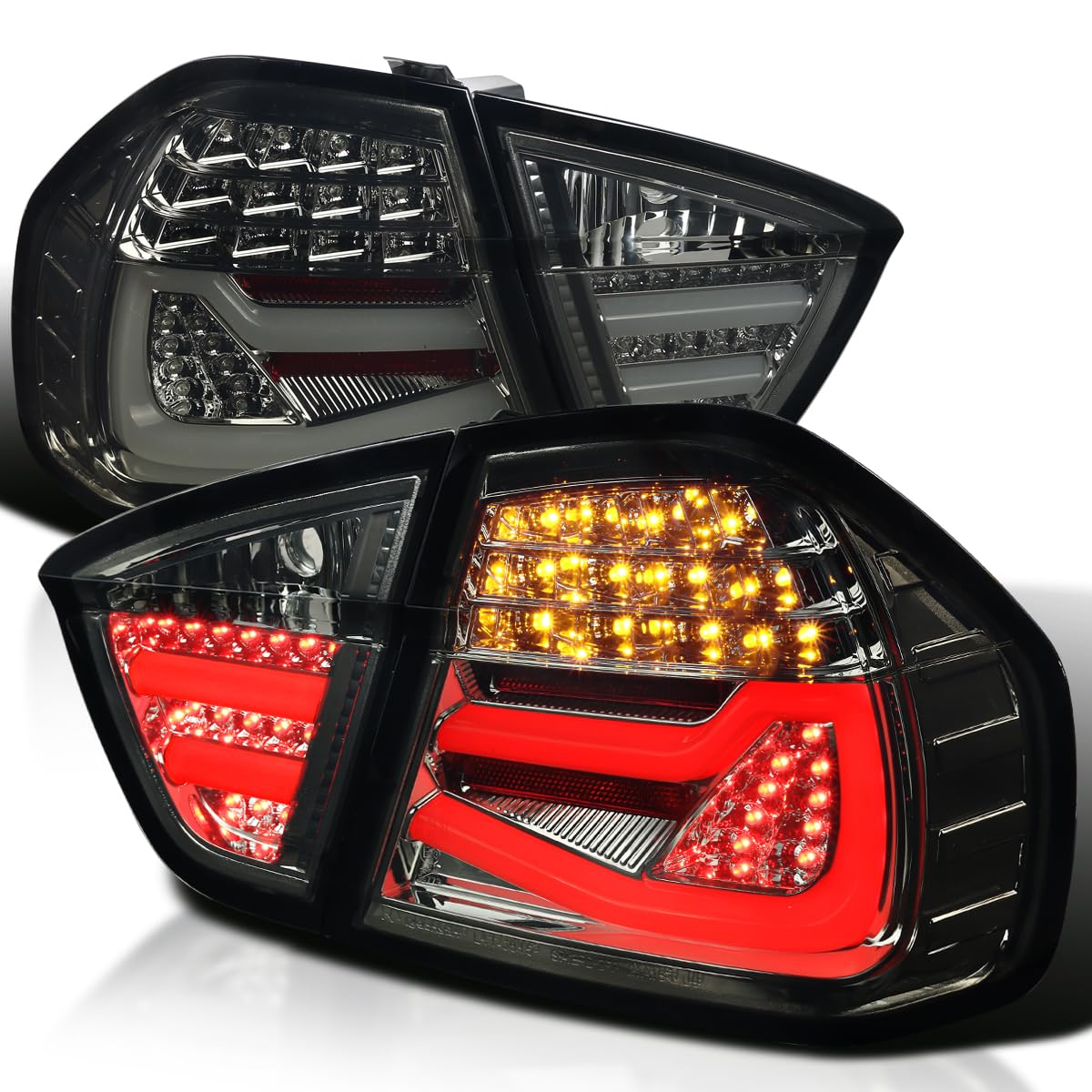 Spec-D Tuning Smoke Led Tube Tail Lights Compatible With 2005-2008 Bmw E90 3-Series 4-Door Sedan, Left + Right Pair Assembly