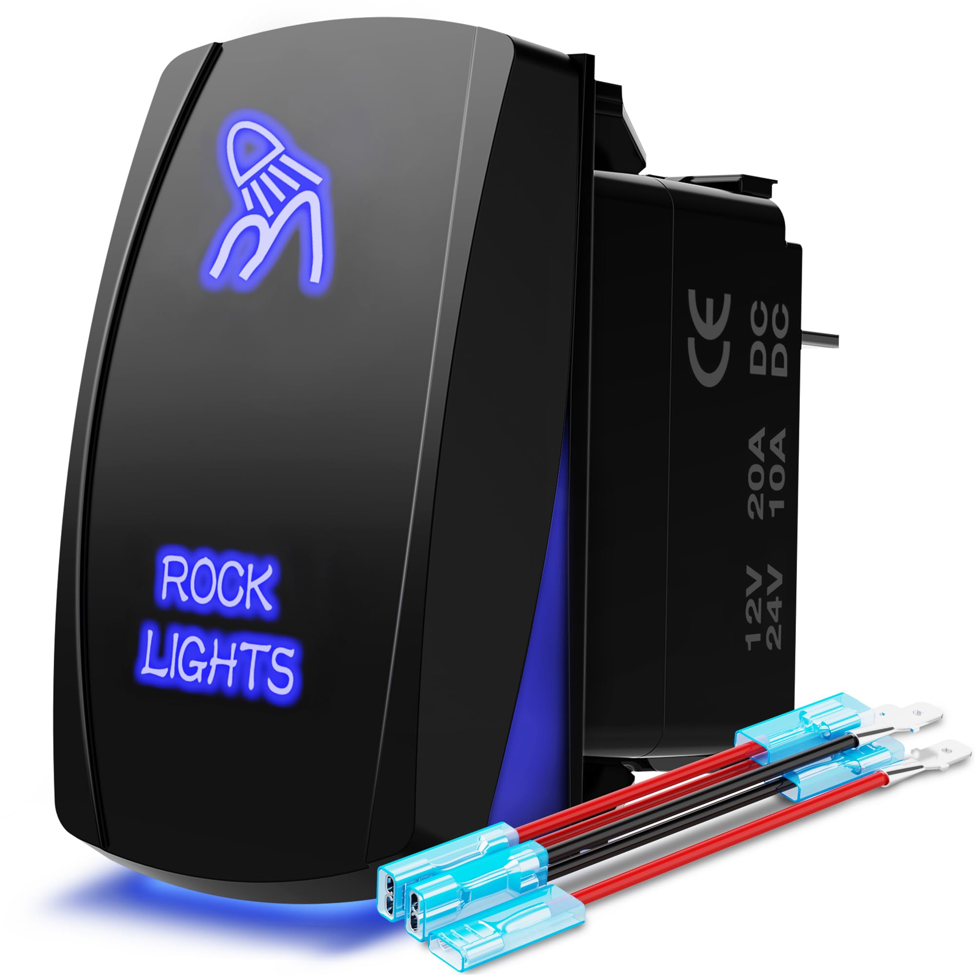 Mictuning Blue Rock Lights Rocker Switch Kit- On/Off Blue Led Light 20A 12V (Ls083501Jl)