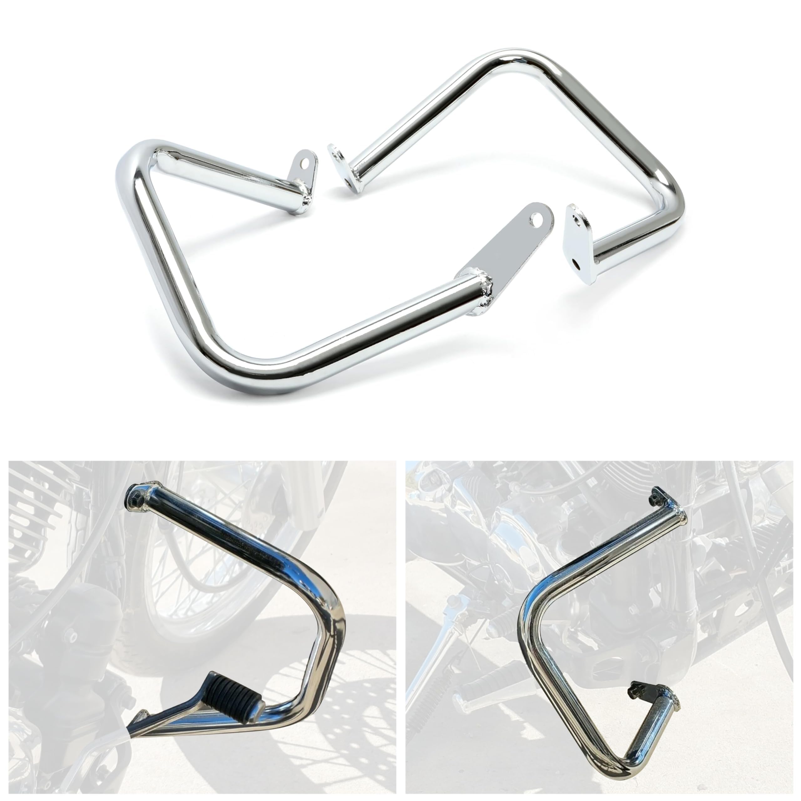 Ecotric Engine Guard Highway Crash Bar Compatible With 1997-2016 Yamaha V-Star Dragstar 400 650 Xvs650 Classic & Custom Chrome