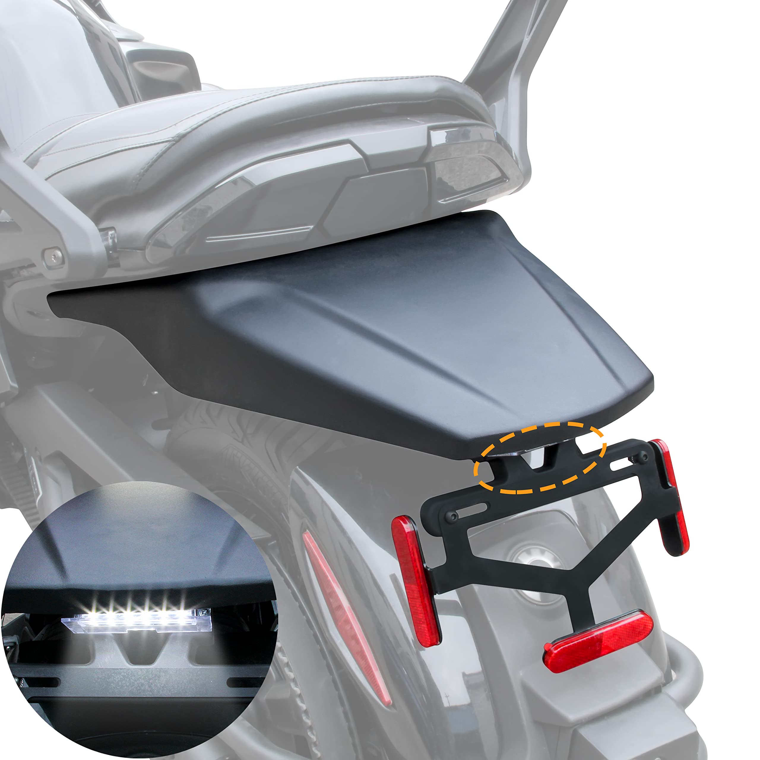 Sautvs Rear Fender Extender For Can Am Spyder F3 2015-2025, Rear Short Fender With License Plate Holder Led Plate Light Street Legal Kit For Spyder F3 F3-S 2015-2025 Accessories (Replace #219400597)