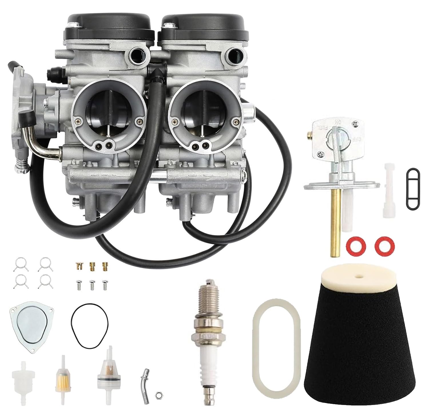Carburetor Compatible With 2001-2005 Yamaha Raptor 660 660R Yfm660 Yfm660R Atv Carb With Air Filter Foam&Fuel Valve Petcock Raptor Replace #5Lp-14900-00-00 5Lp-14900-20-00 5Lp-14900-30-00